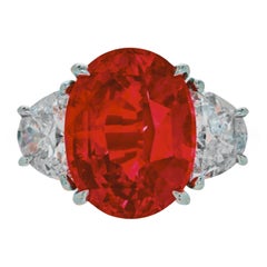 Dunaigre Certified 4 Carat Vivid Red Ruby Platinum Three-Stone Ring