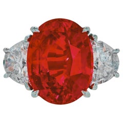 Dunaigre Certified 4 Carat Vivid Red Ruby Platinum Three-Stone Ring