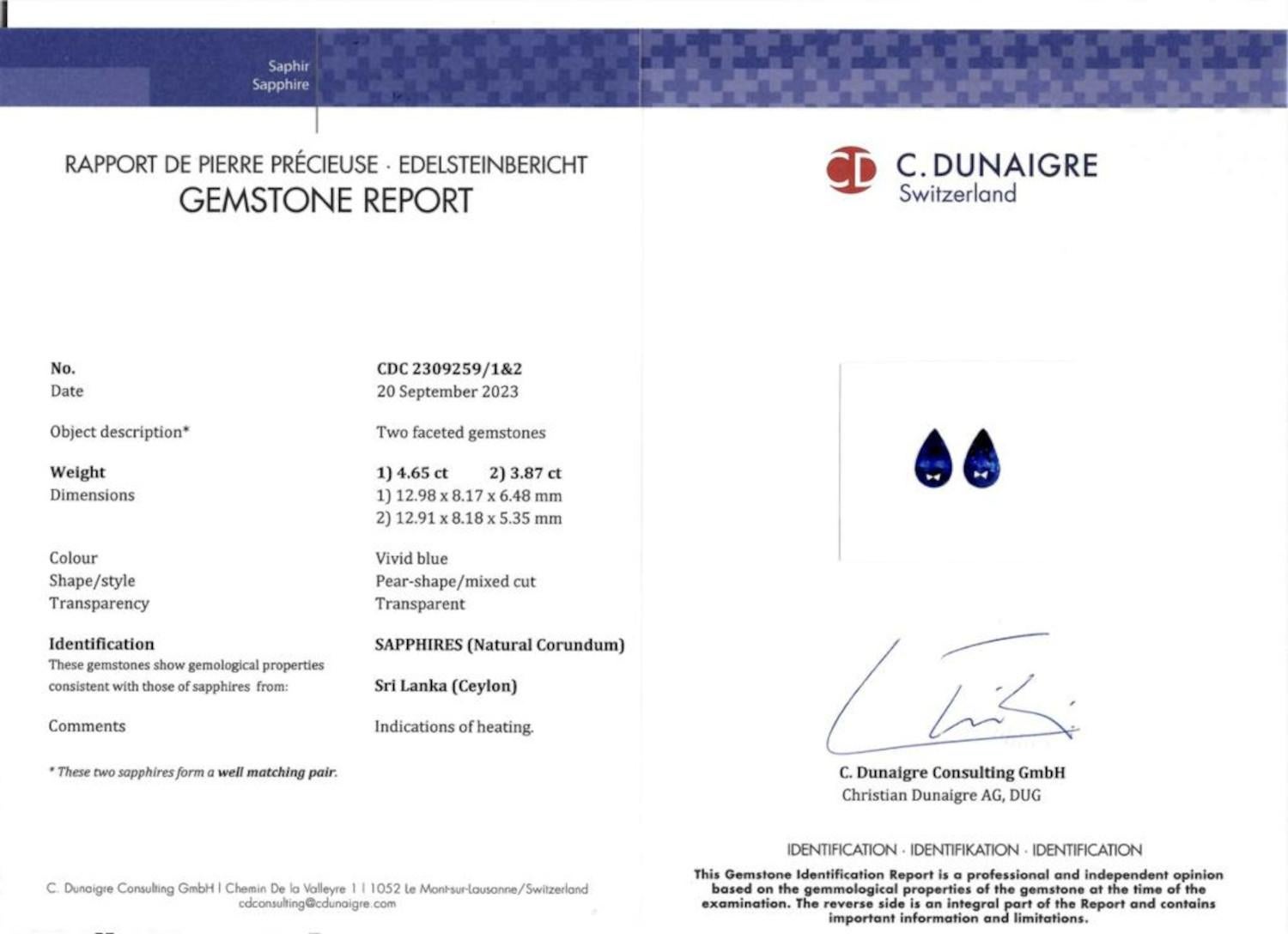 Pear Cut Dunaigre Certified 8.5 Carat Vivid Blue Pear Shape Sapphires White Gold Earrings
