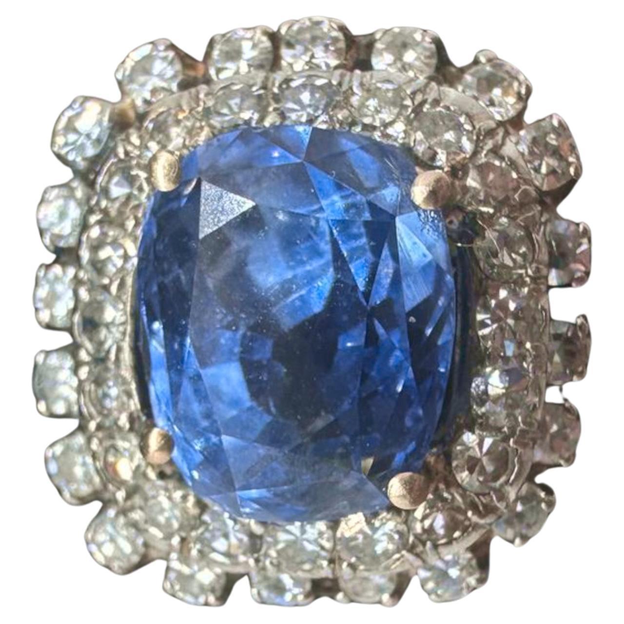 Dunaigre Certified 8.50 Carat Blue Sapphire Ceylon Sapphire Diamond Ring