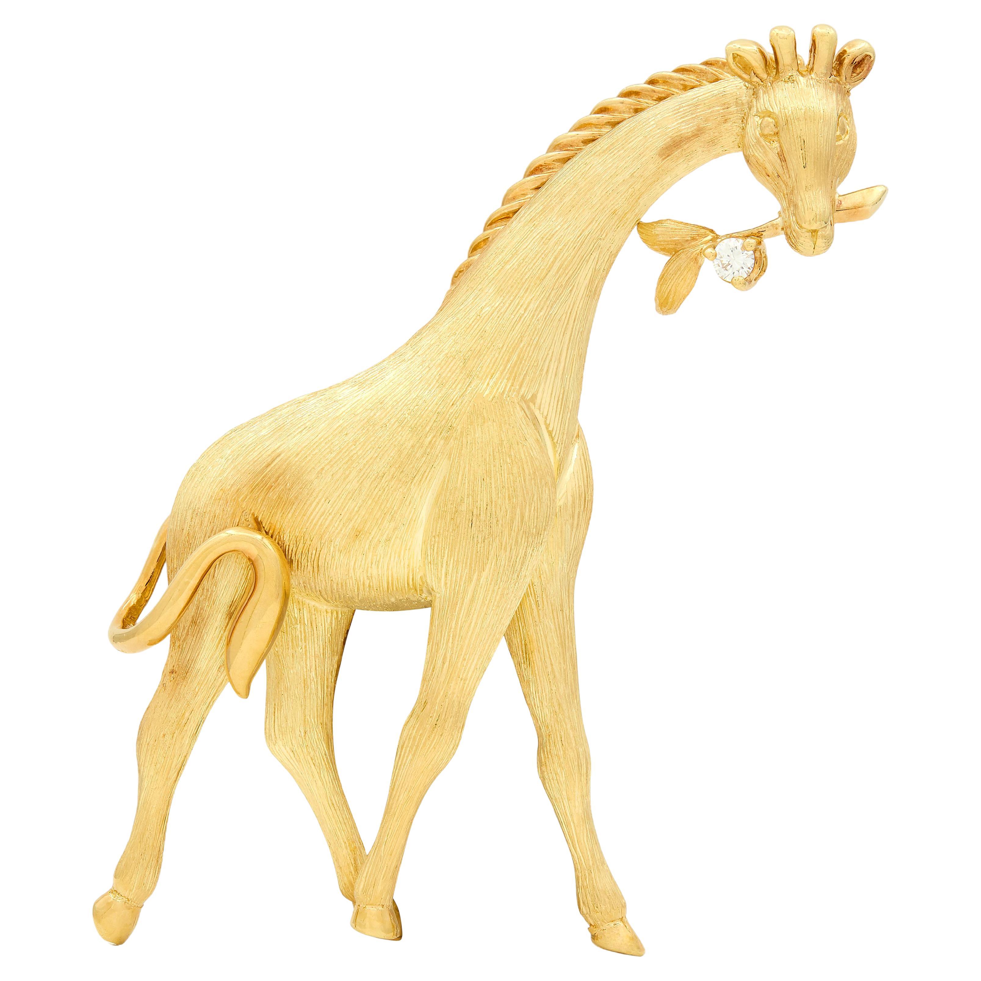 Dunay 1980
s Diamant 18 Karat Gelbgold Vintage Giraffe Brosche