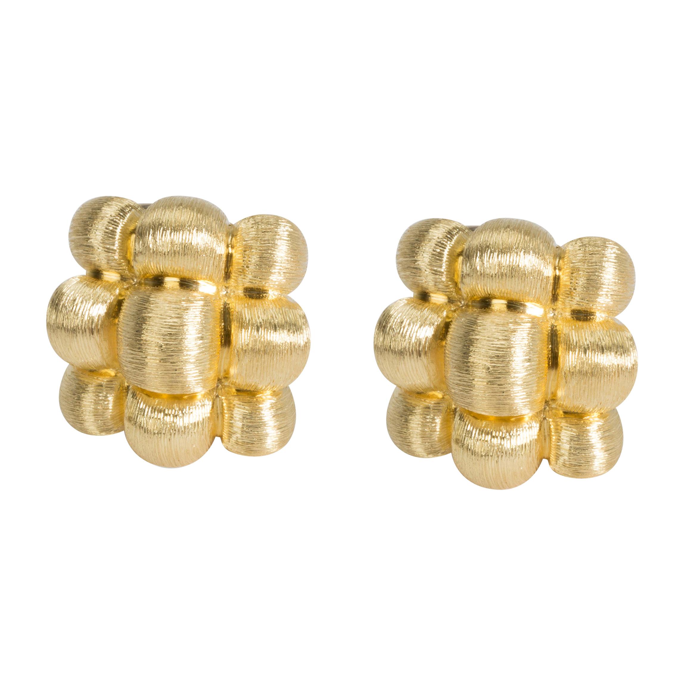 Dunay Brushed Gold Woven Clip-On Earrings in 18 Karat Yellow Gold