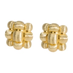 Dunay Brushed Gold Woven Clip-On Earrings in 18 Karat Yellow Gold