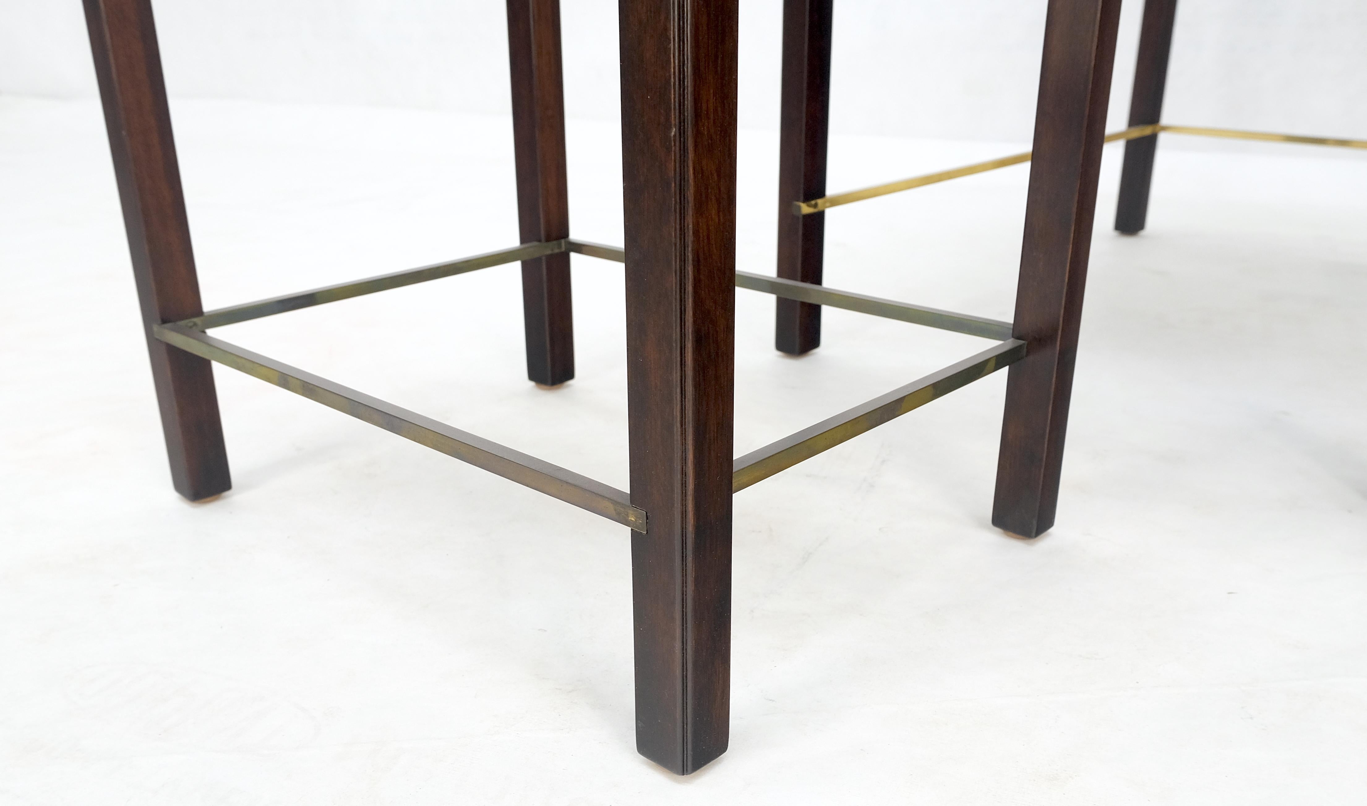 20th Century Dunbar 1970s Ebonised Walnut Brass Stretcher Set of 3 Nesting Side End Tables  For Sale