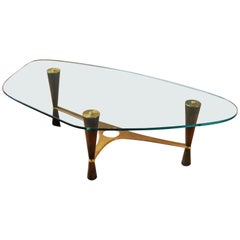 Dunbar #5309 Solid Brass, Walnut and Glass Coffee Table by Edward Wormley USA