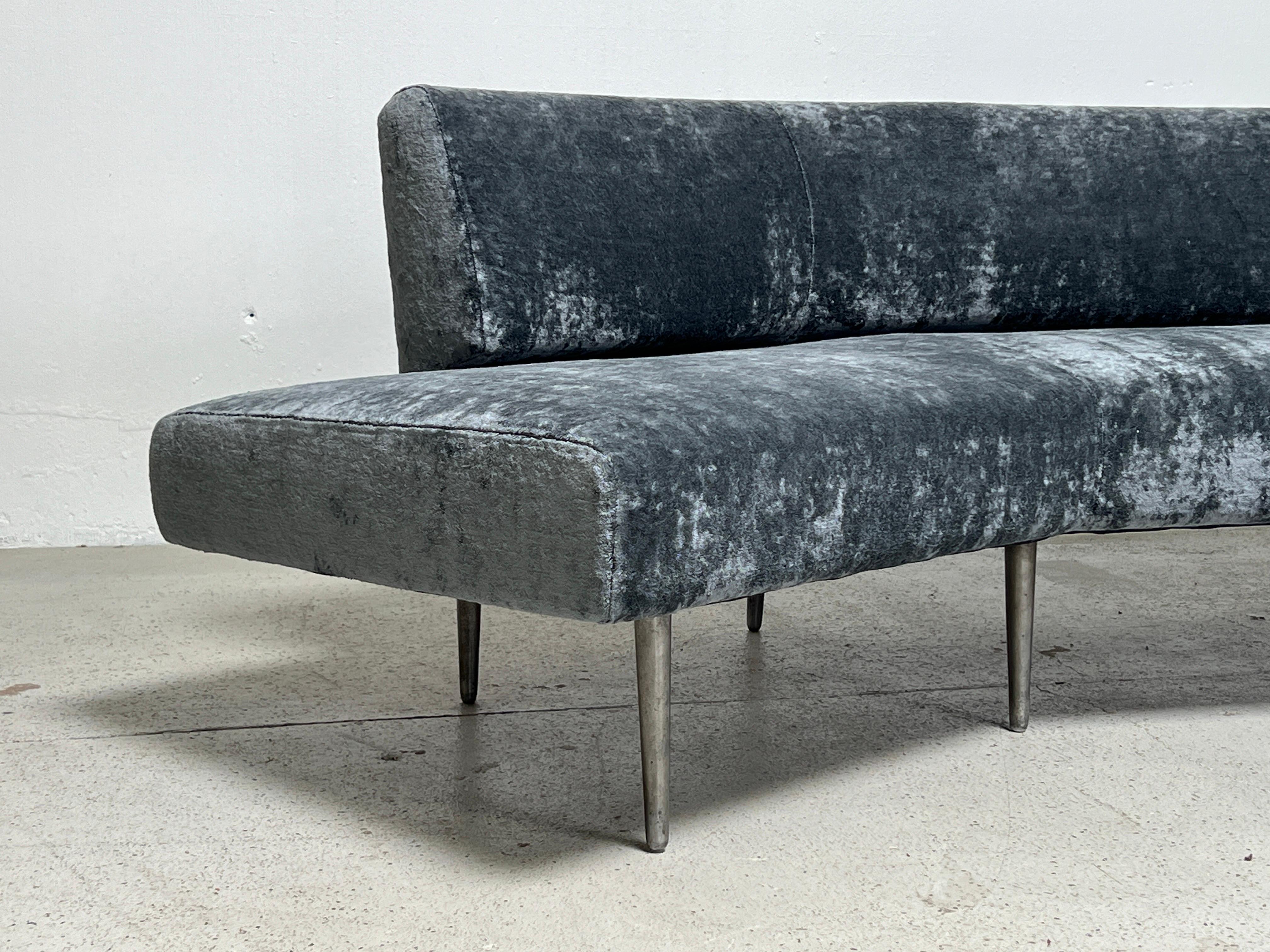 Velvet Dunbar Angle Sofa #4756 on Aluminum Legs For Sale