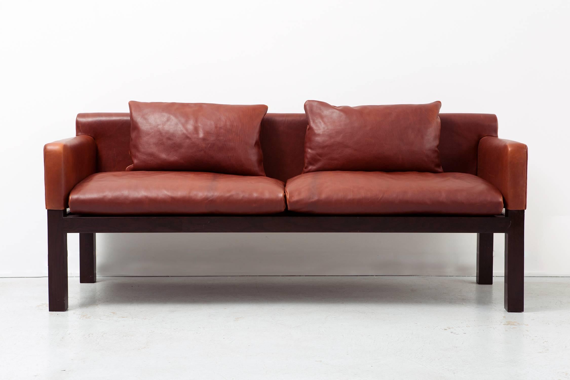 Post and Beam sofa by John Saladino for Dunbar

USA, circa 1960s

Reupholstered in oil treated leather with no chemicals used in treatment + down filled cushions.  The ashwood frame is in mint condition.

This extremely rare example is believed to