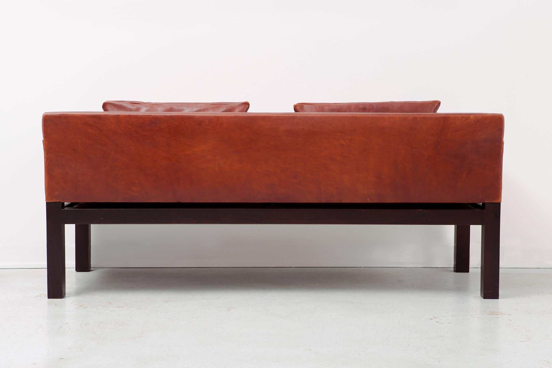 Mid-Century Modern Dunbar Ashwood Post and Beam Leather Sofa by John Saladino For Sale