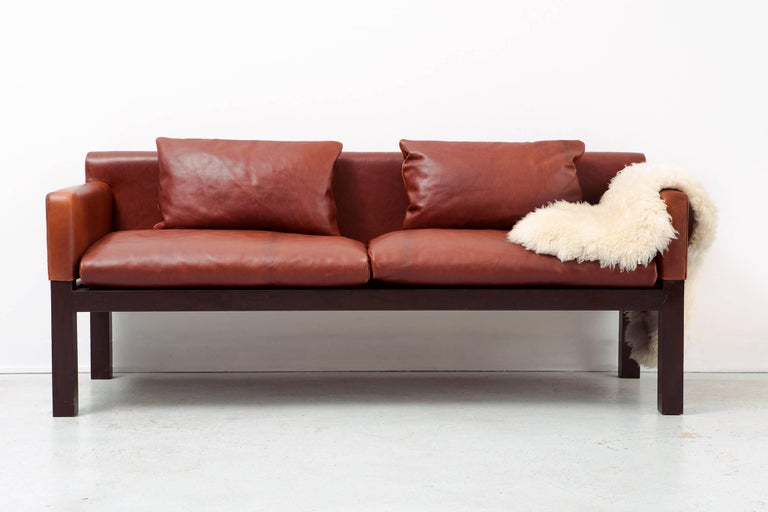 Dunbar Ashwood Post and Beam Leather Sofa by John Saladino For Sale at
