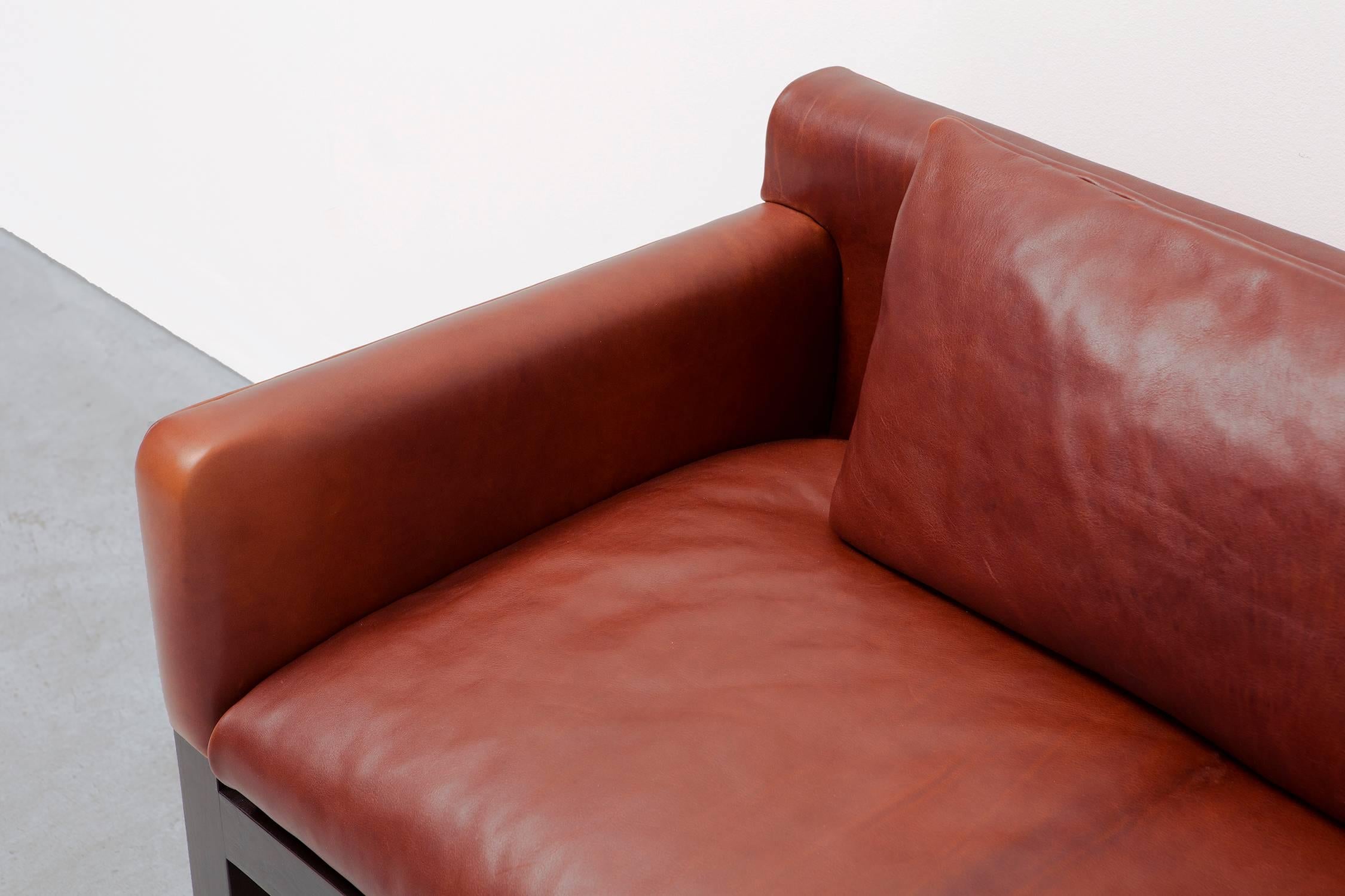 Oiled Dunbar Ashwood Post and Beam Leather Sofa by John Saladino For Sale