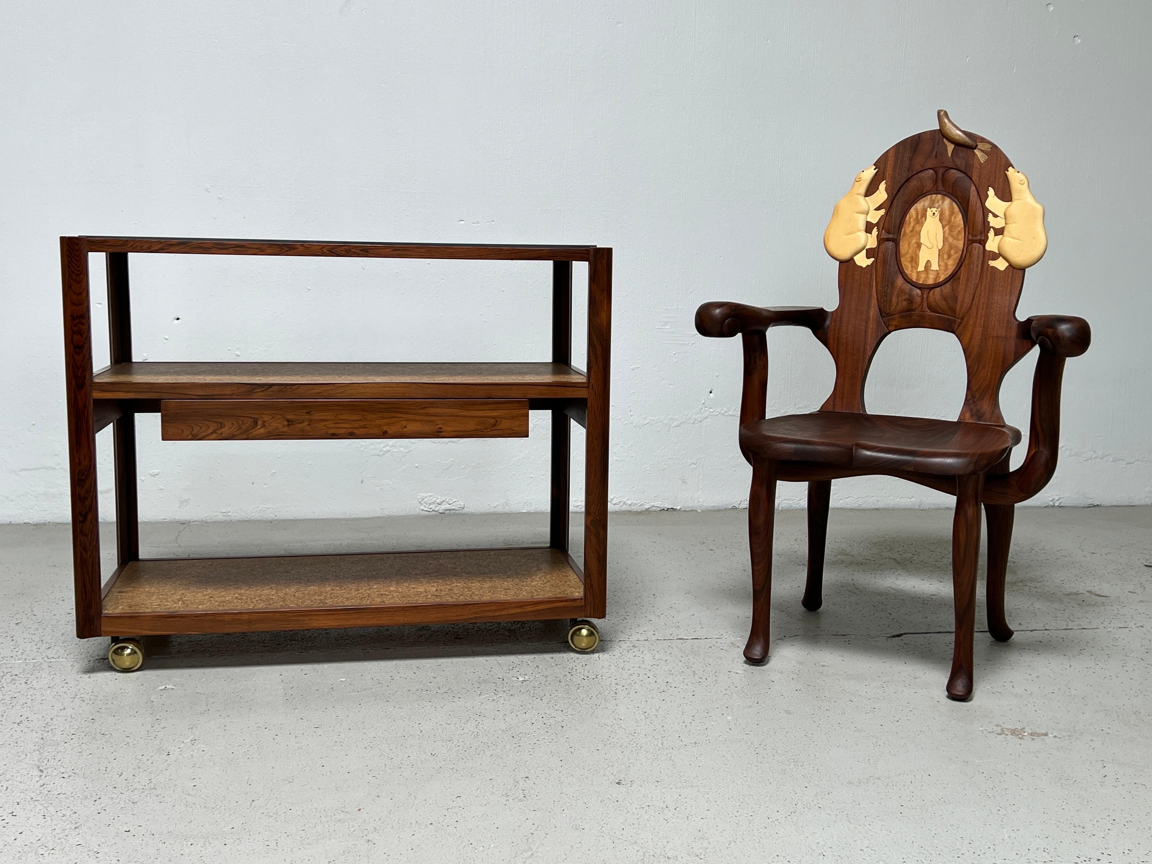 Dunbar Bar Cart by Edward Wormley in Rosewood, Cork and Slate  For Sale 6