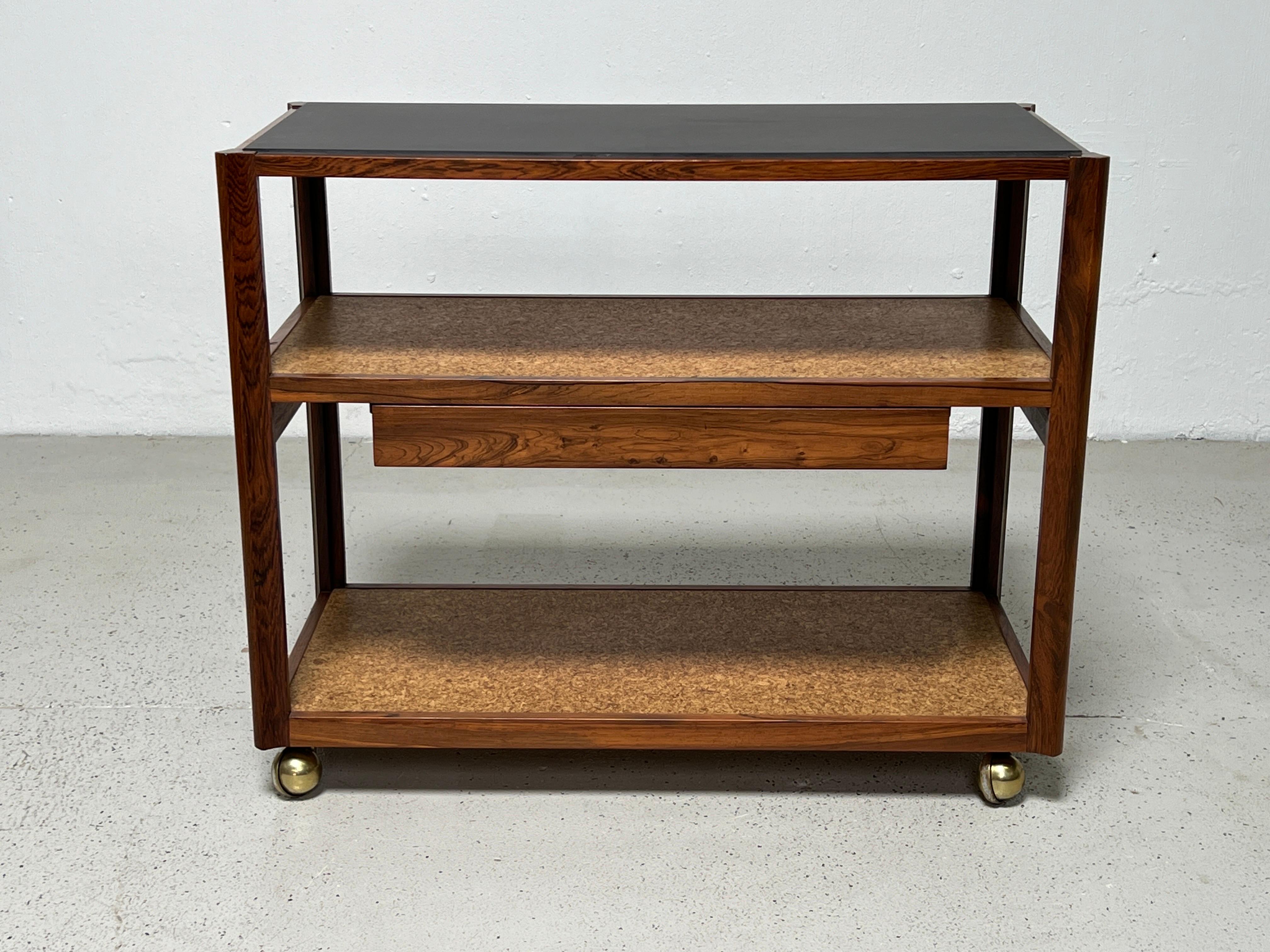 Dunbar Bar Cart by Edward Wormley in Rosewood, Cork and Slate  For Sale 8