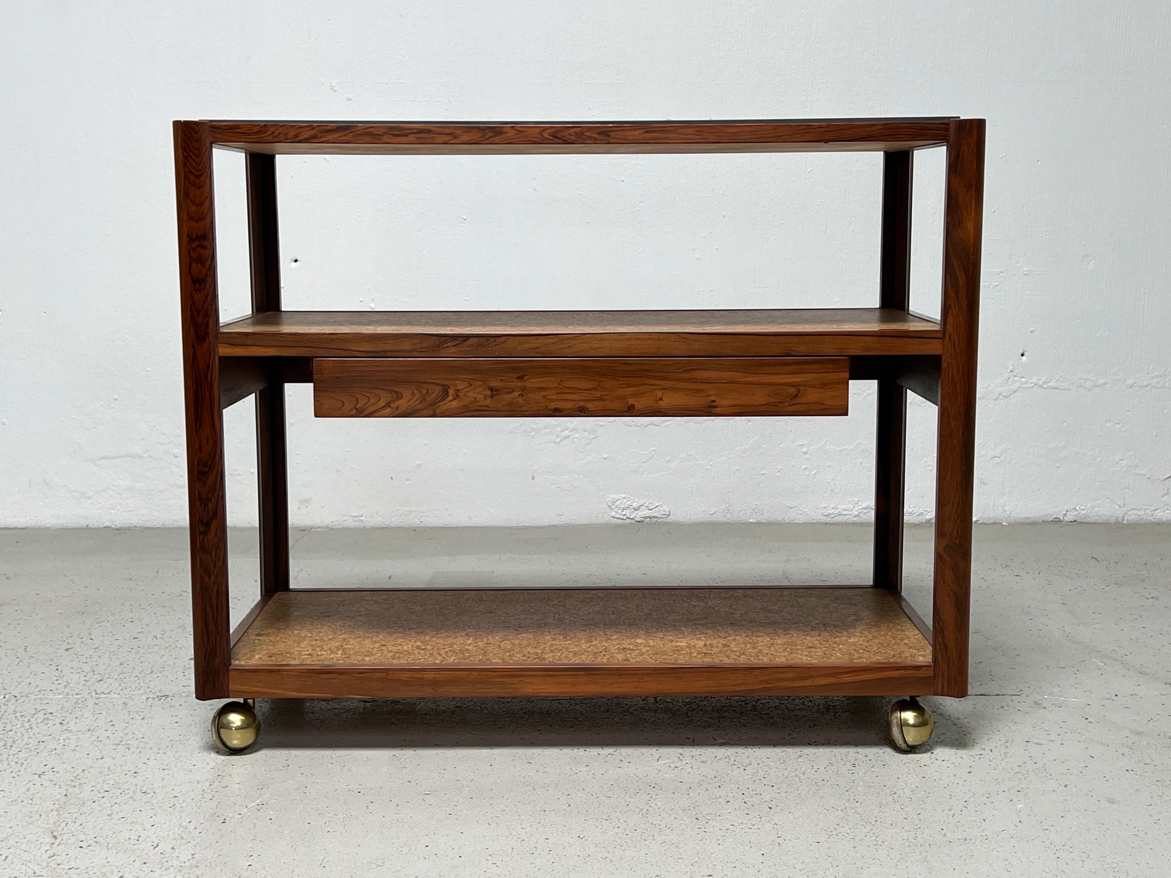 Dunbar Bar Cart by Edward Wormley in Rosewood, Cork and Slate  For Sale 9