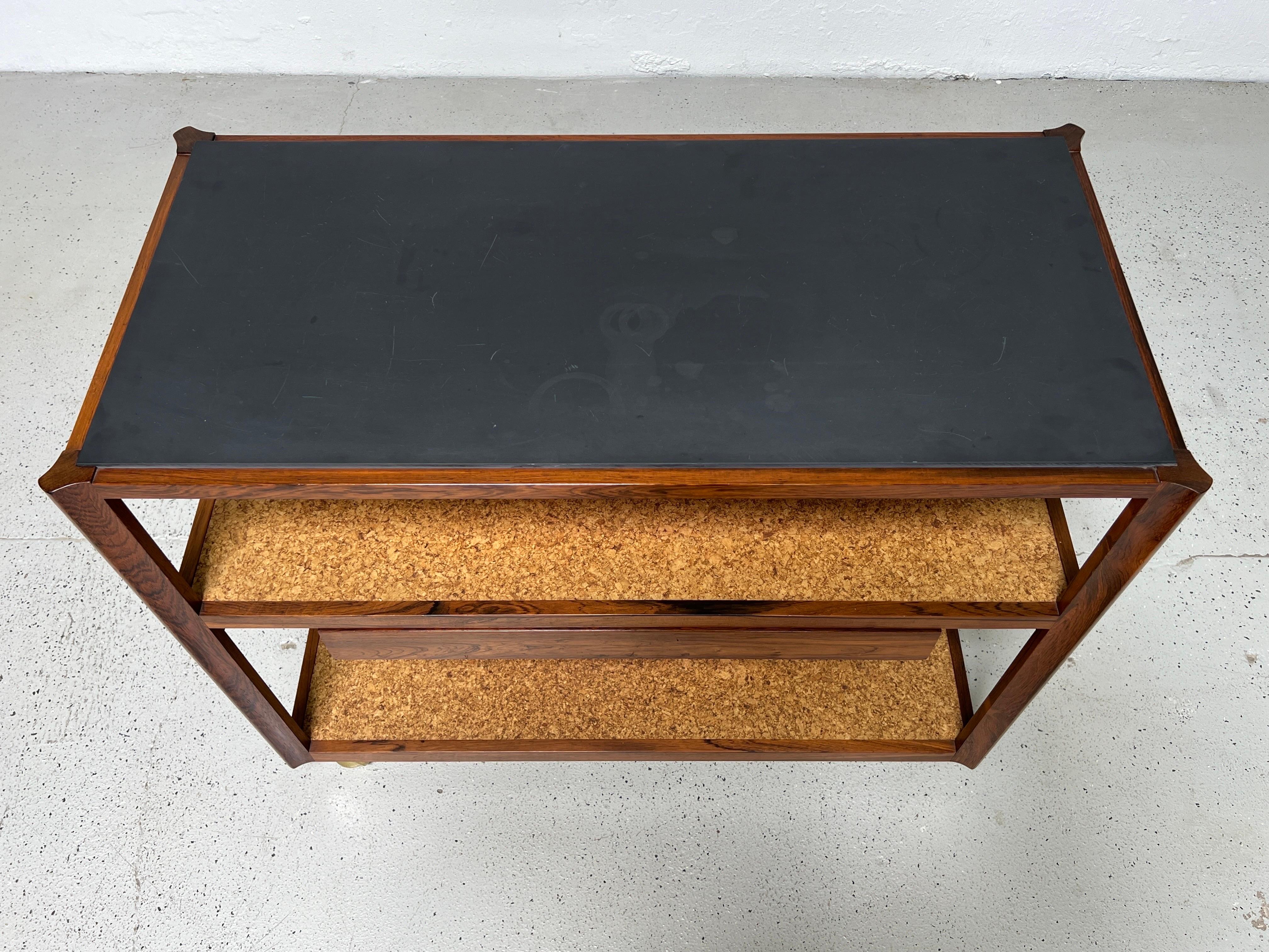 Dunbar Bar Cart by Edward Wormley in Rosewood, Cork and Slate  For Sale 2