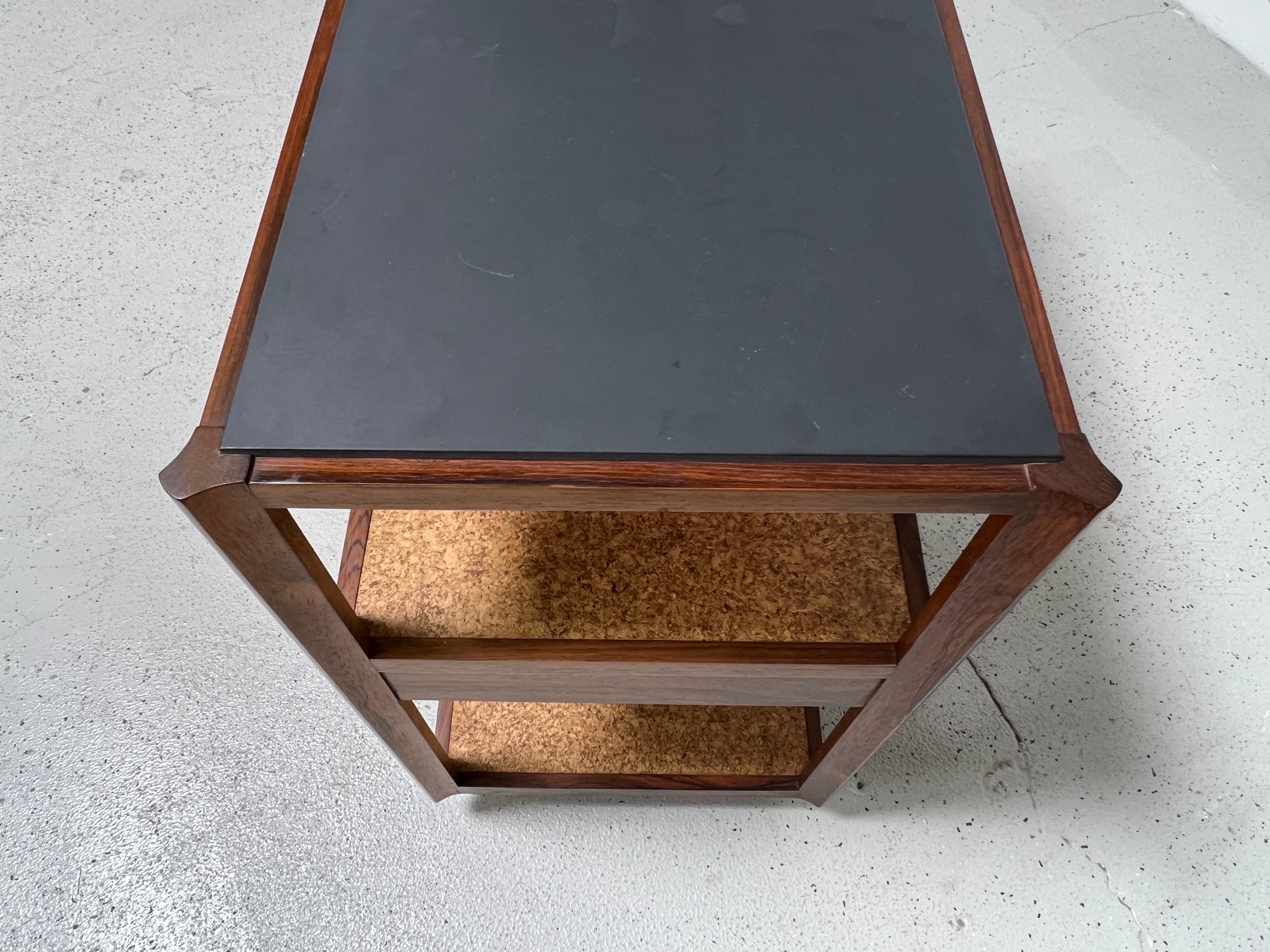 Dunbar Bar Cart by Edward Wormley in Rosewood, Cork and Slate  For Sale 3