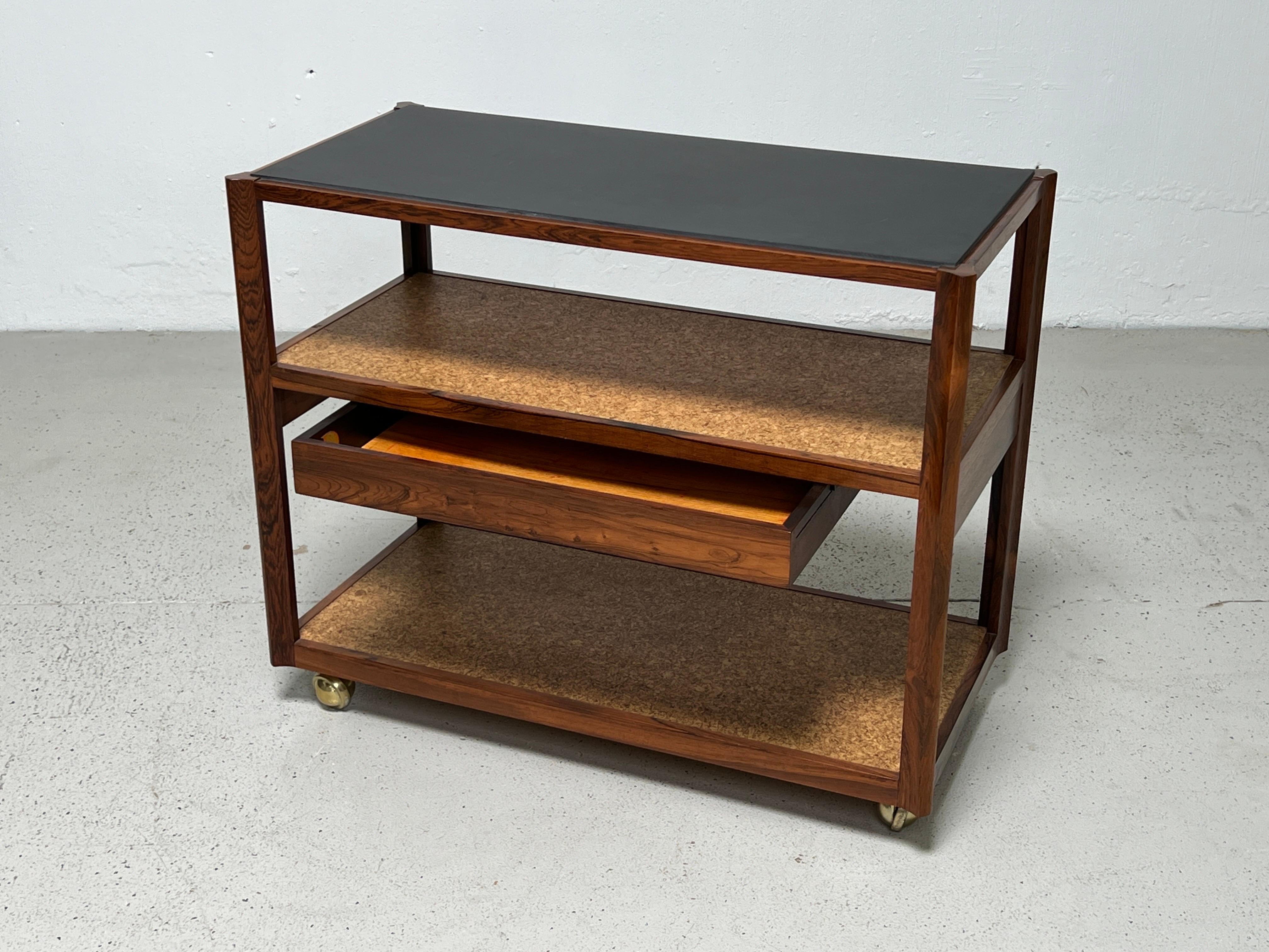 Dunbar Bar Cart by Edward Wormley in Rosewood, Cork and Slate  For Sale 4