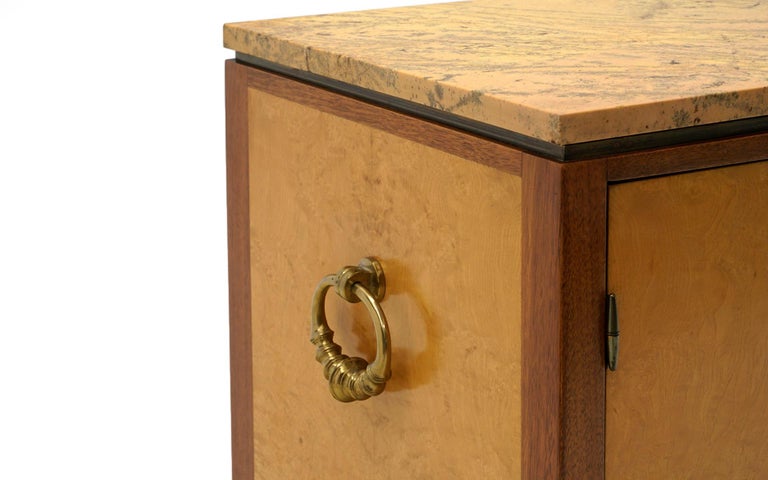 Dunbar Cabinet in Burl, Brass Mahogany and Yellow / Gold Lamartine Marble For Sale 1