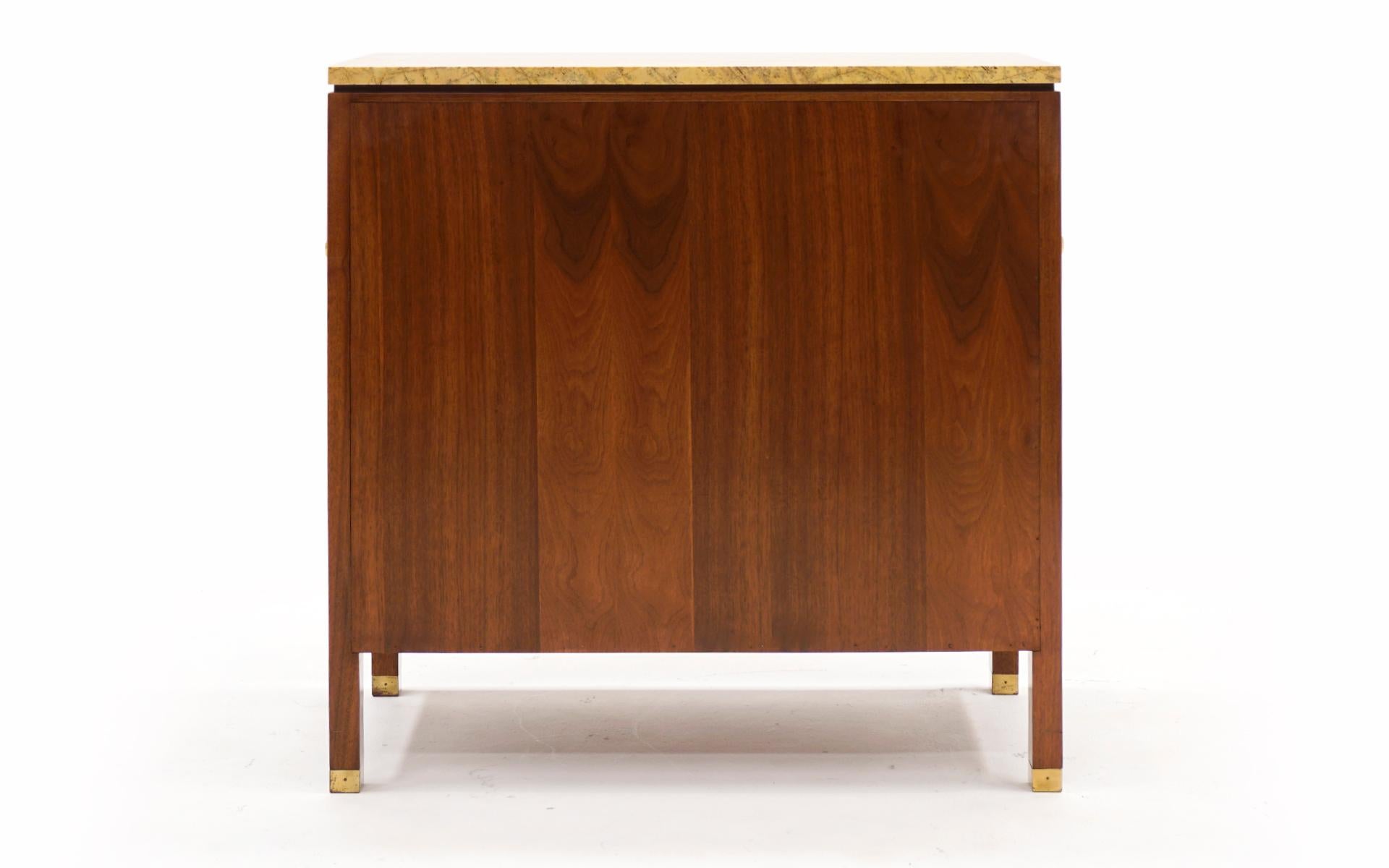 Dunbar Cabinet in Burl, Brass Mahogany and Yellow / Gold Lamartine Marble For Sale 2