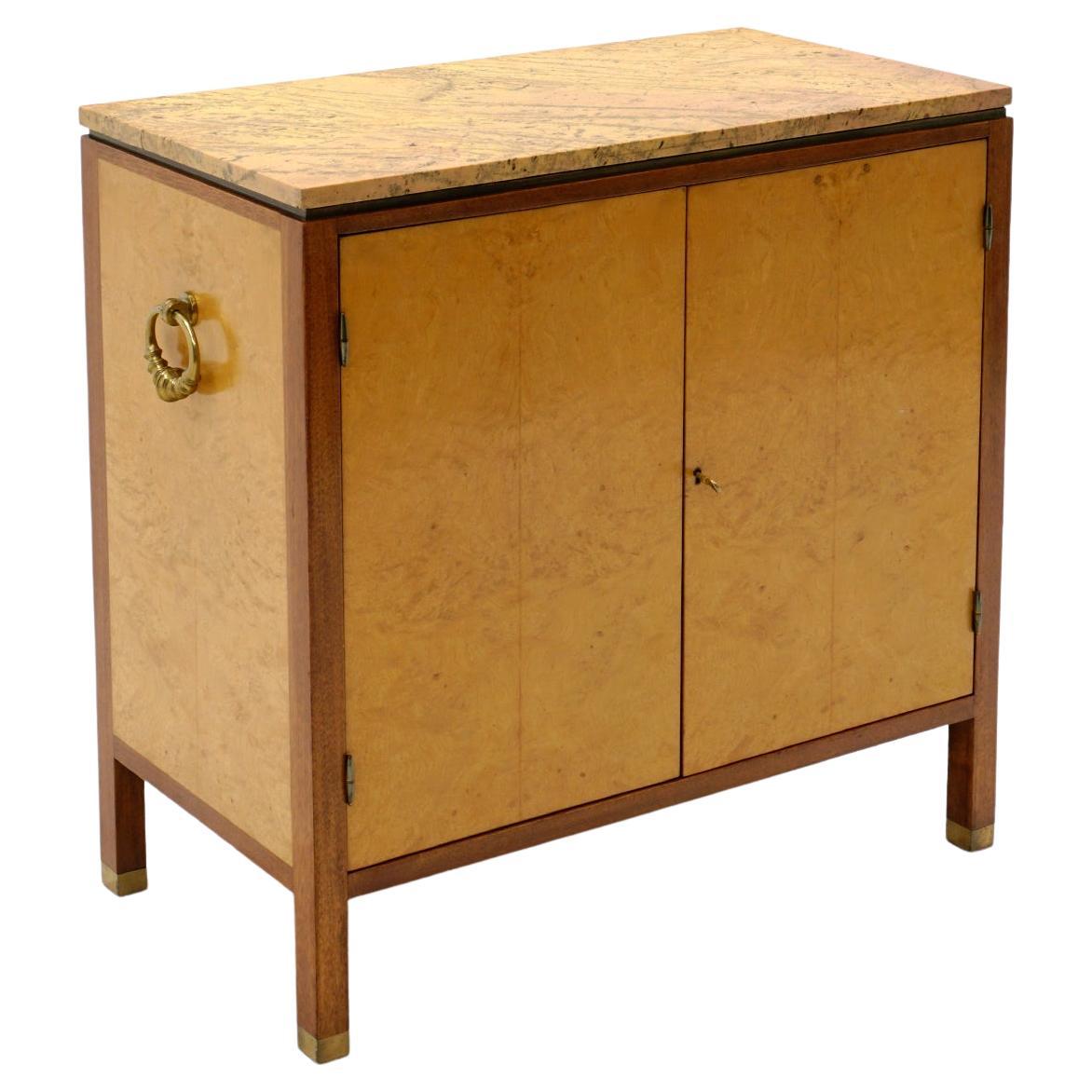 Dunbar Cabinet in Burl, Brass Mahogany and Yellow / Gold Lamartine Marble