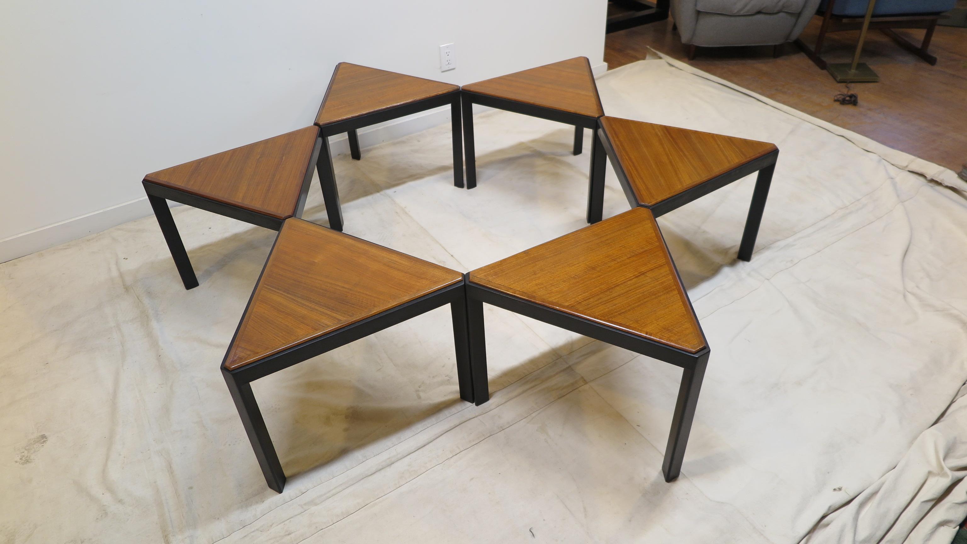 Dunbar Sectional Hexagon cocktail table. Hexagon cocktail table having six individual triangular tables sized 23 x 23 x 23 x 18 H. Extremely versatile cocktail table allowing for many configurations to accommodate many different arrangements. The