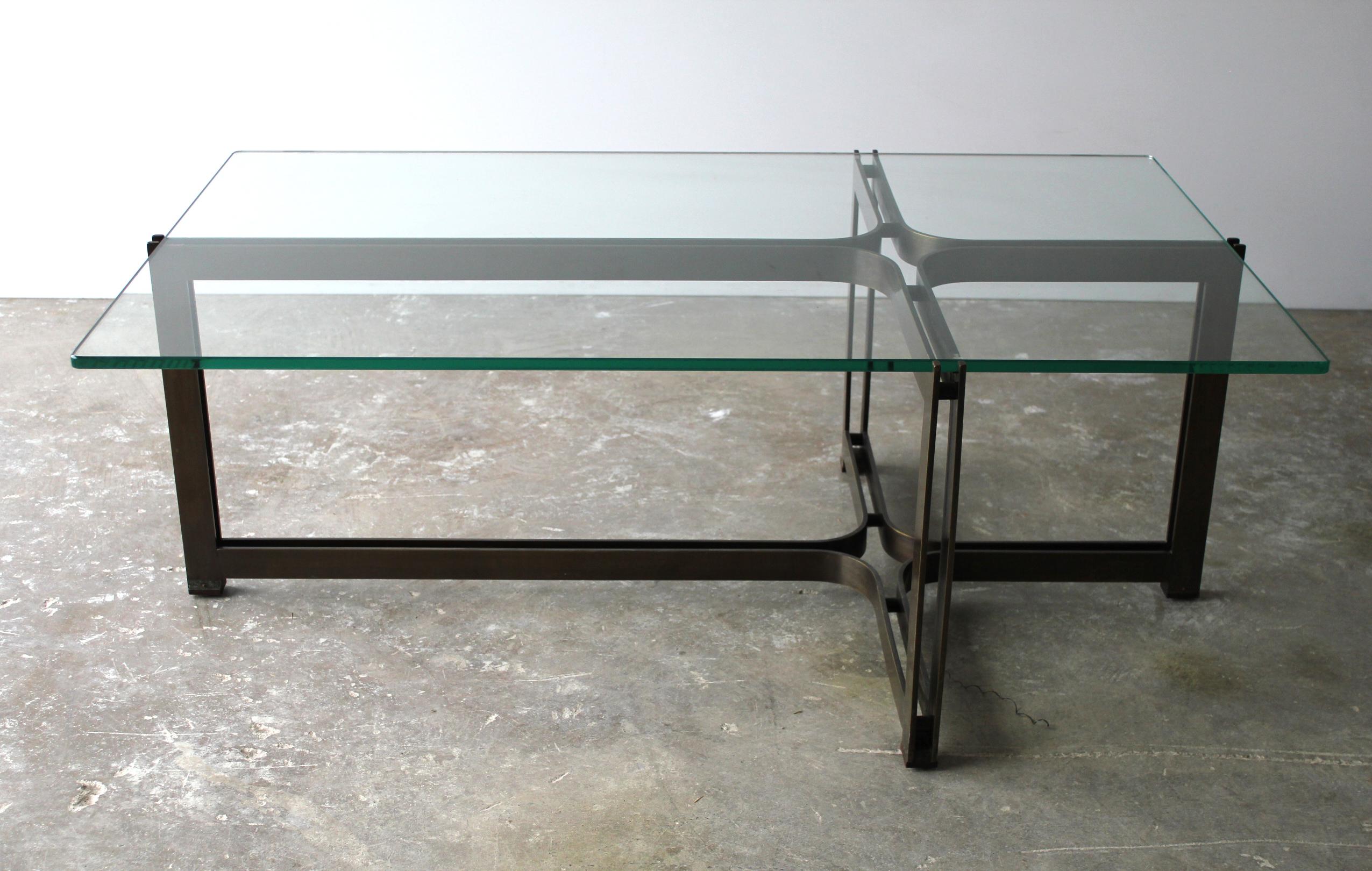 Mid-Century Modern Dunbar Coffee Table by Tom Lopinski in Oil Rubbed Bronze and Glass