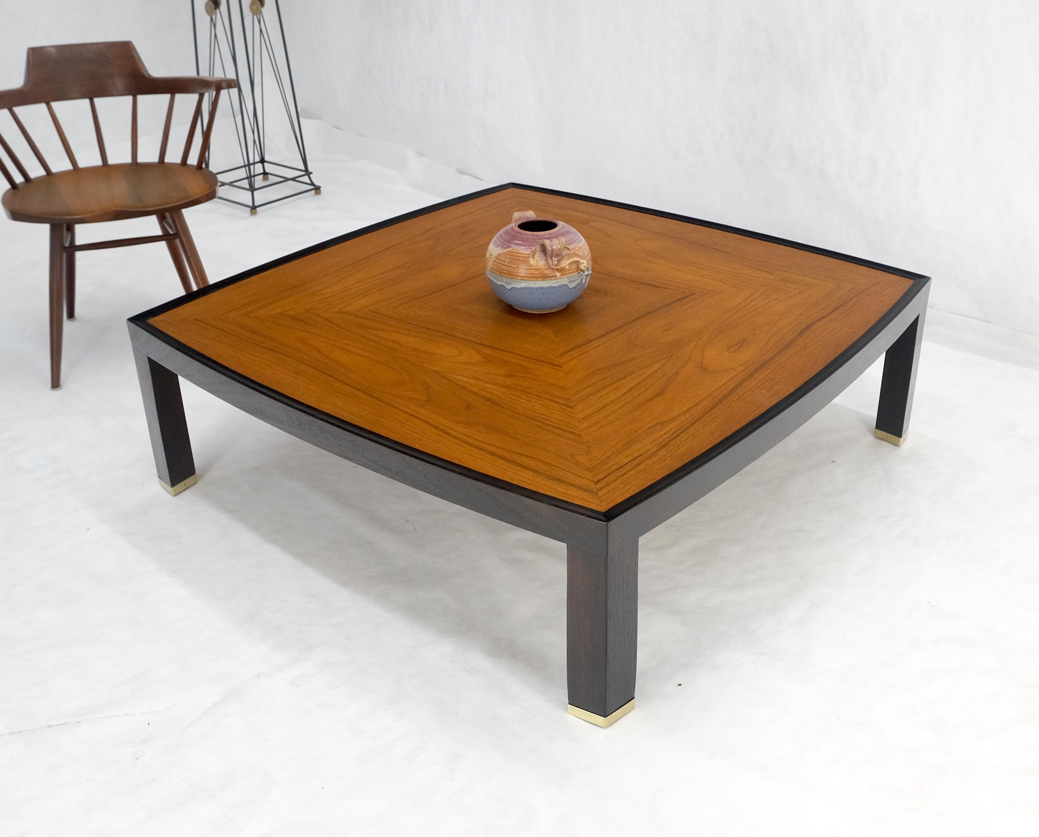 Brass Dunbar Ebonized Walnut Base Large Rounded Square Light Walnut Coffee Table MINT!
