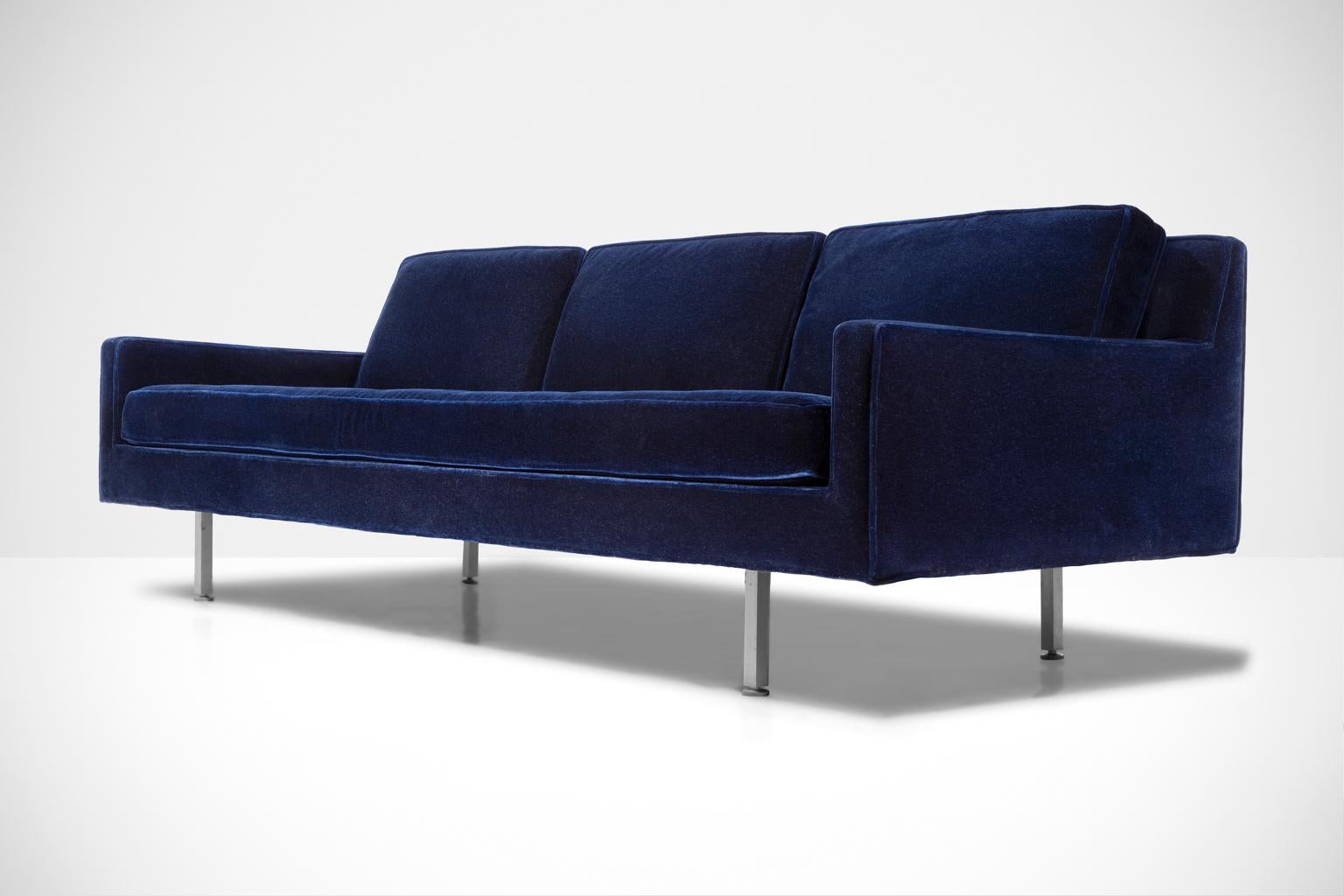 American Dunbar Edward Wormley  Deep Blue Alpaca Sofa Mid-Century Modern For Sale