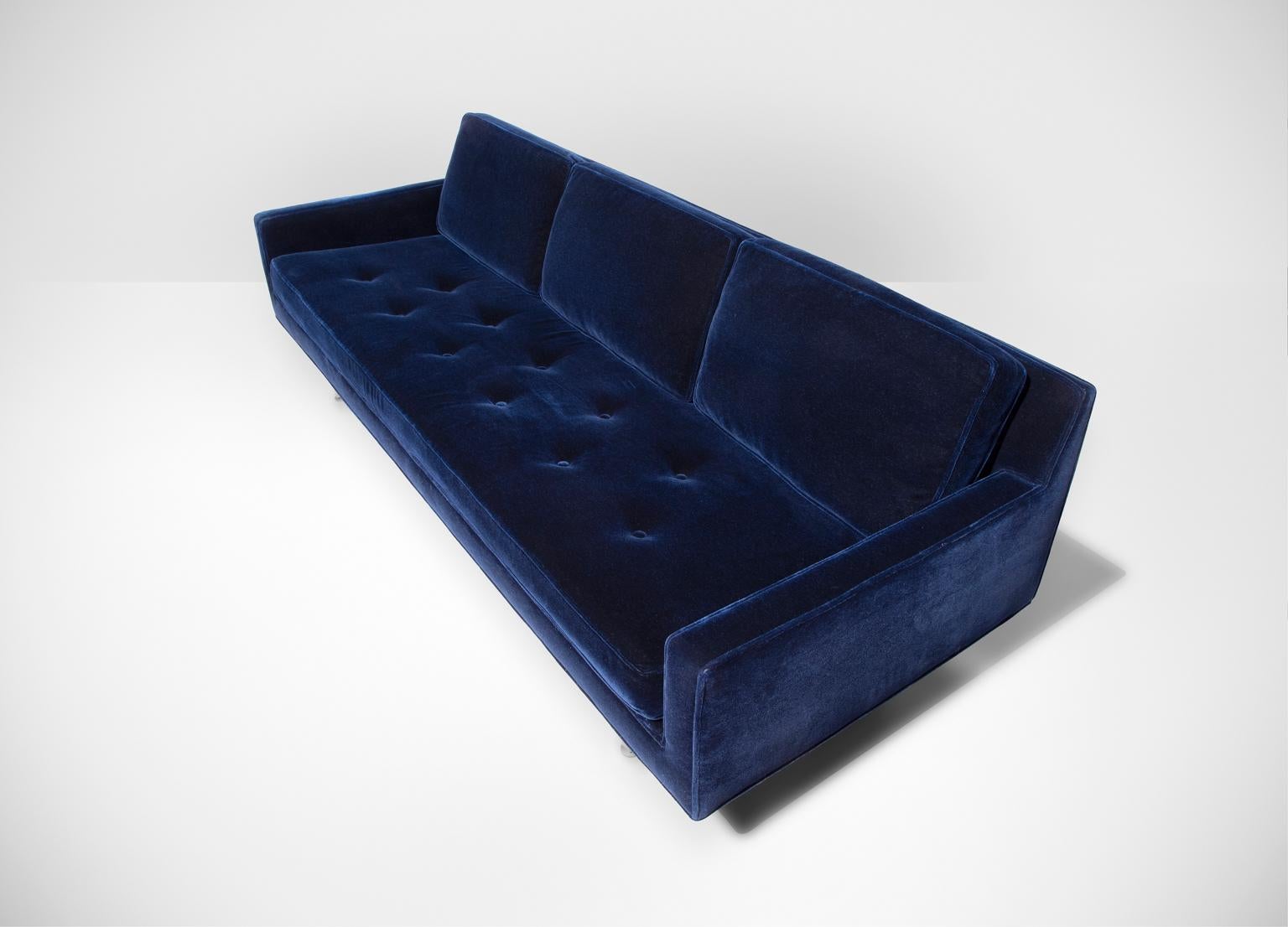Other Dunbar Edward Wormley  Deep Blue Alpaca Sofa Mid-Century Modern For Sale
