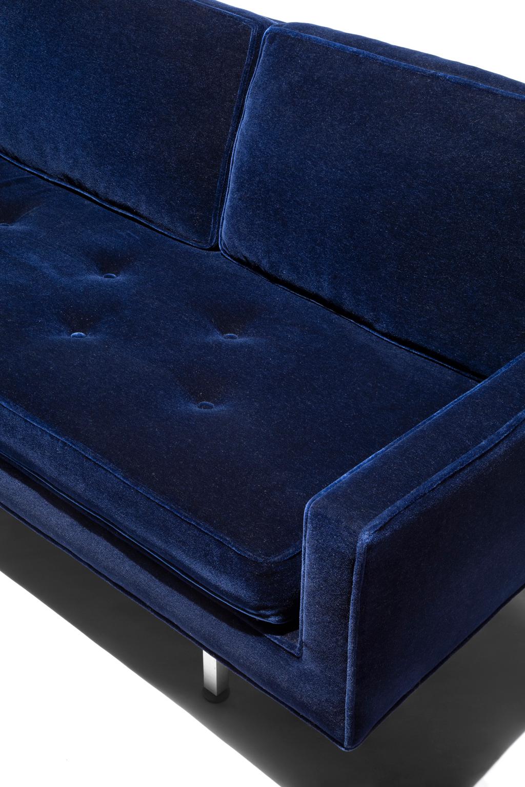 Fabric Dunbar Edward Wormley  Deep Blue Alpaca Sofa Mid-Century Modern For Sale