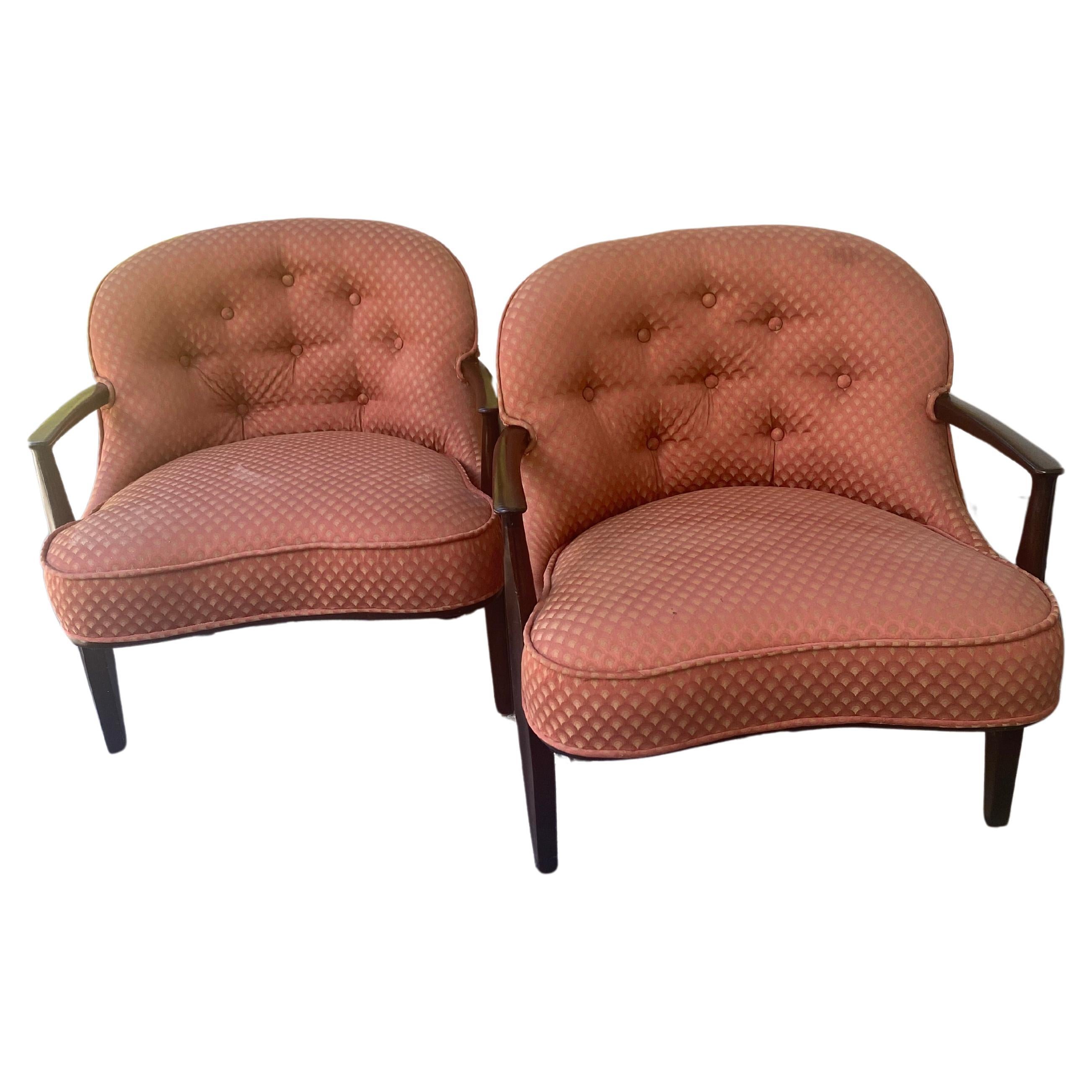 Dunbar Edward Wormley Pair of Janus line armchairs mahogany mid century Berne