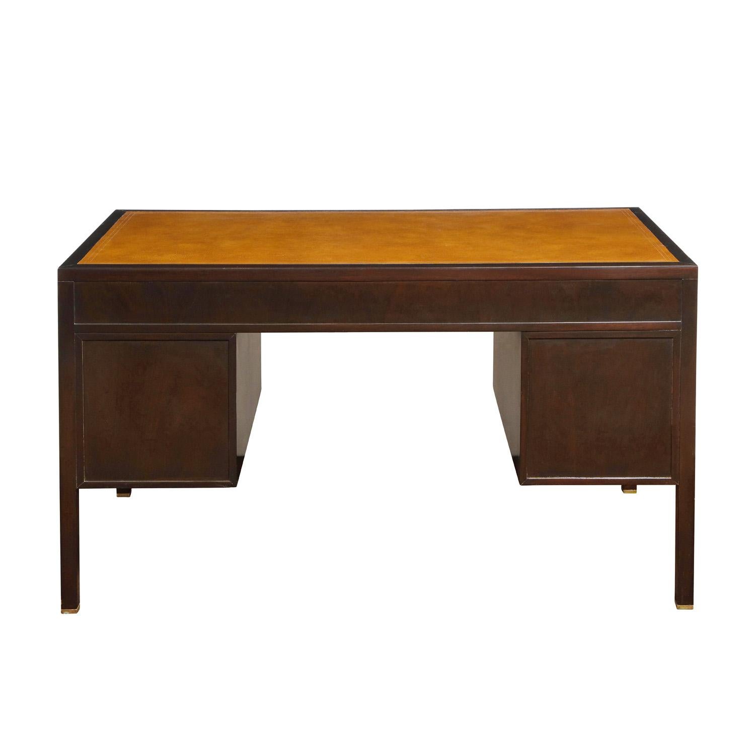 Mid-Century Modern Dunbar Exceptional Mahogany Desk with Inset Leather Top 1960s 'Signed'