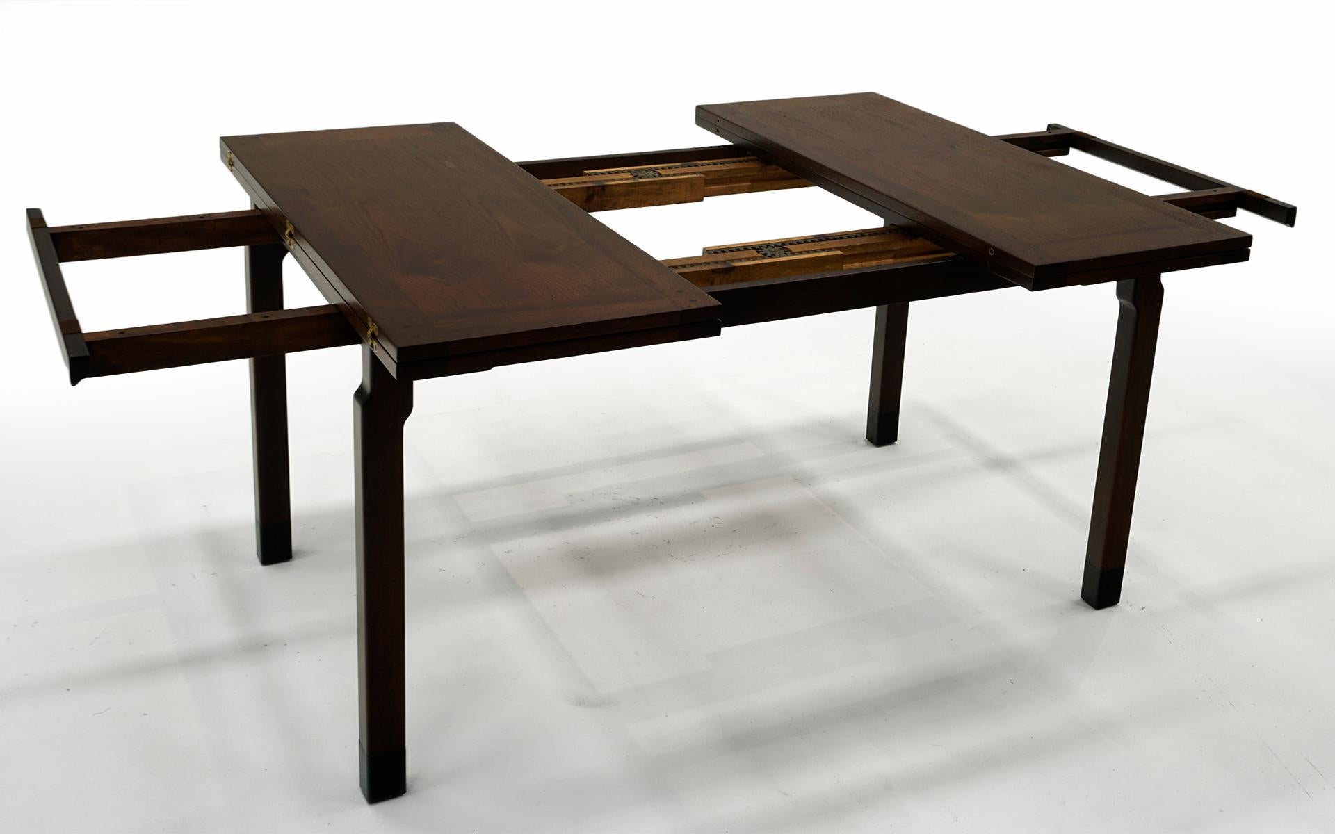 Dunbar Extension Dining Table. Walnut with Two 15 Inch Stored Leaves, SEE VIDEO! For Sale 2