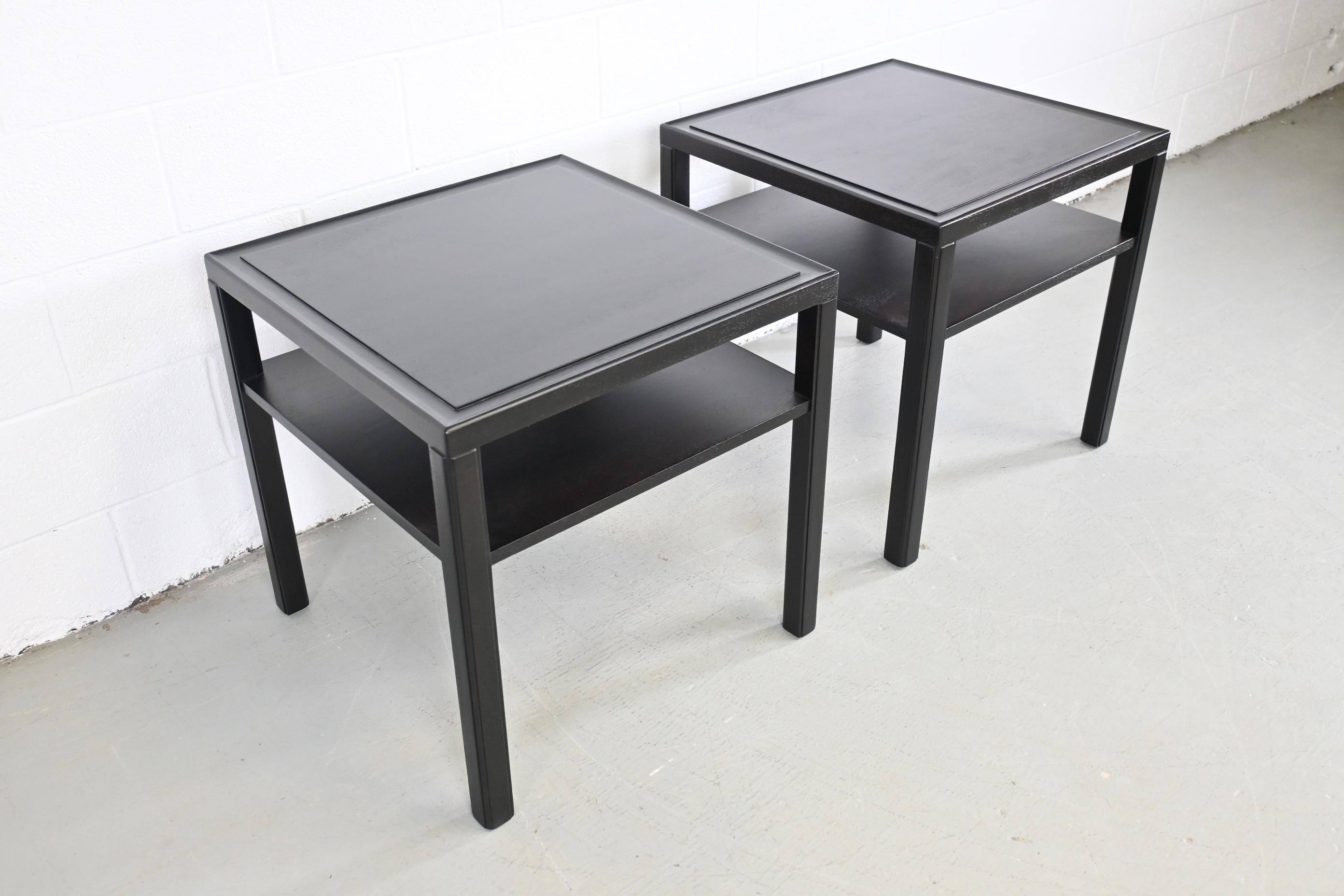 Dunbar Furniture Ebonized Mid-Century Modern Two Tiered End Tables, a Pair In Excellent Condition In Morgan, UT