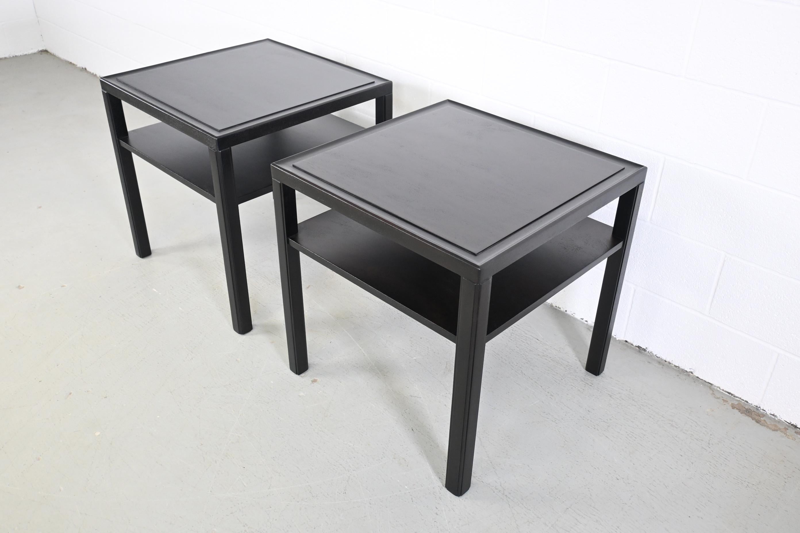 Mid-20th Century Dunbar Furniture Ebonized Mid-Century Modern Two Tiered End Tables, a Pair