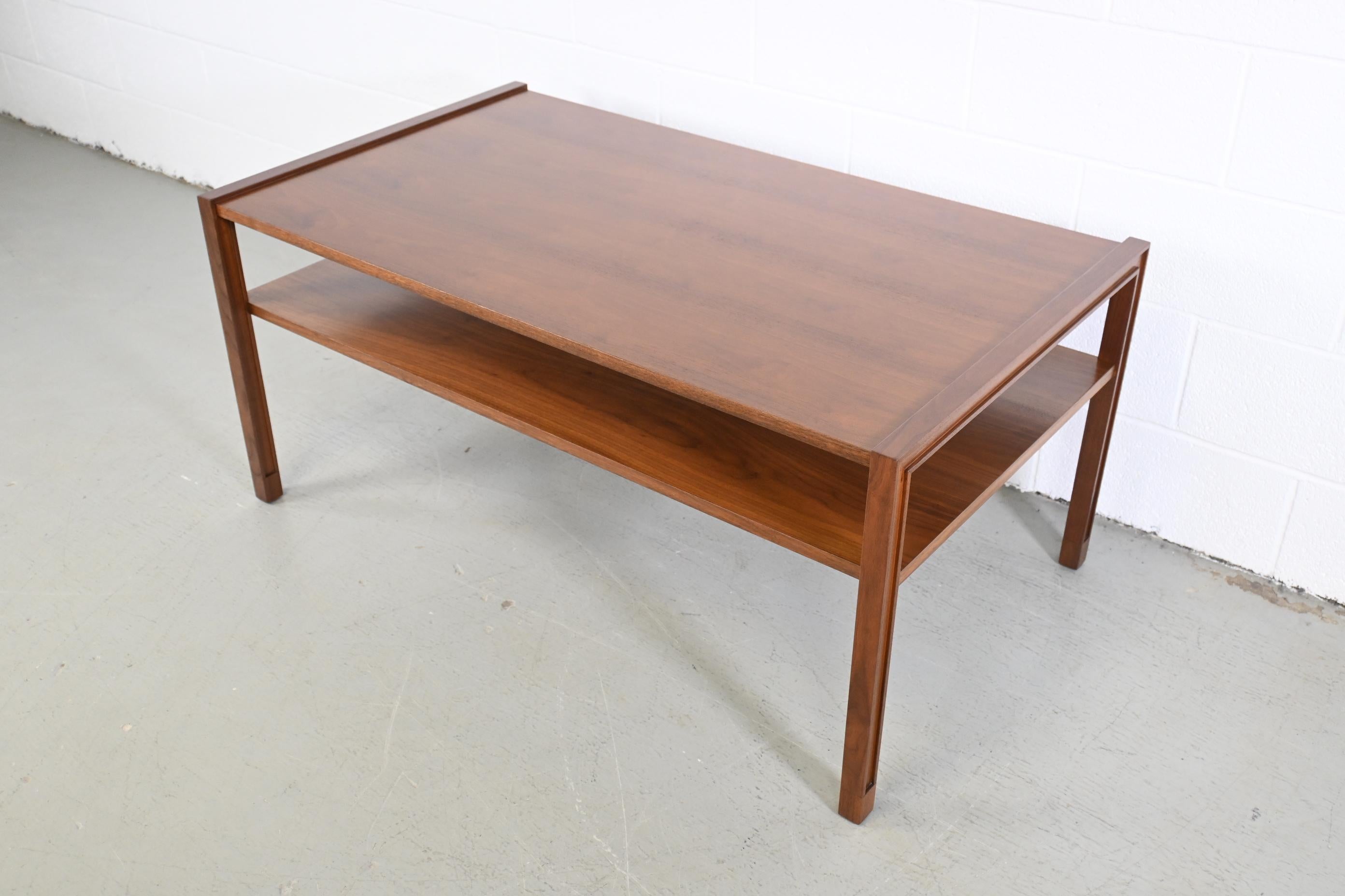 American Dunbar Furniture Mid-Century Modern Two Tiered Walnut Coffee Table