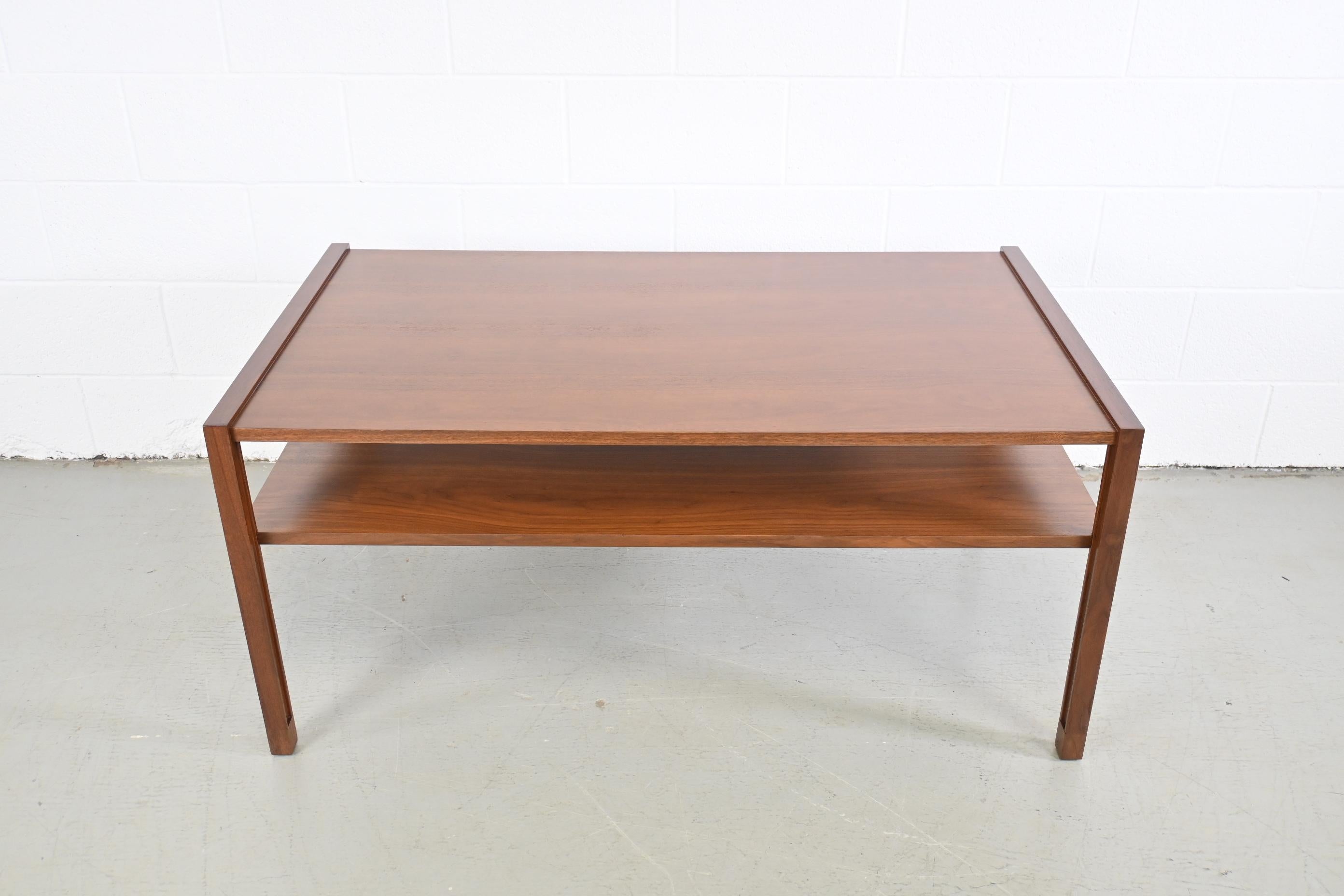 Lacquered Dunbar Furniture Mid-Century Modern Two Tiered Walnut Coffee Table