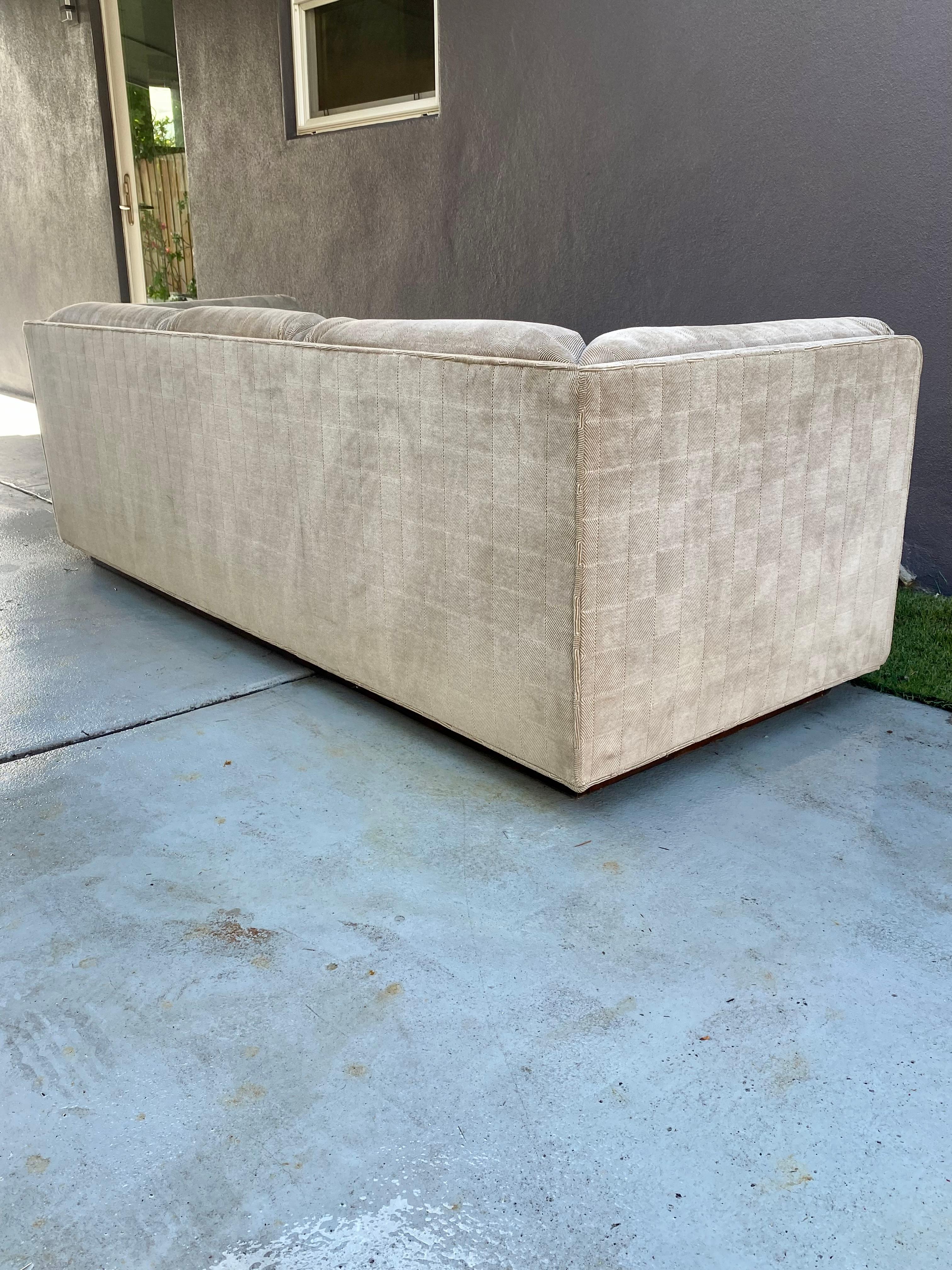 Mid-Century Modern Dunbar Jack Larsen Gray Velvet Cut Down Floating Plinth Sofa  For Sale