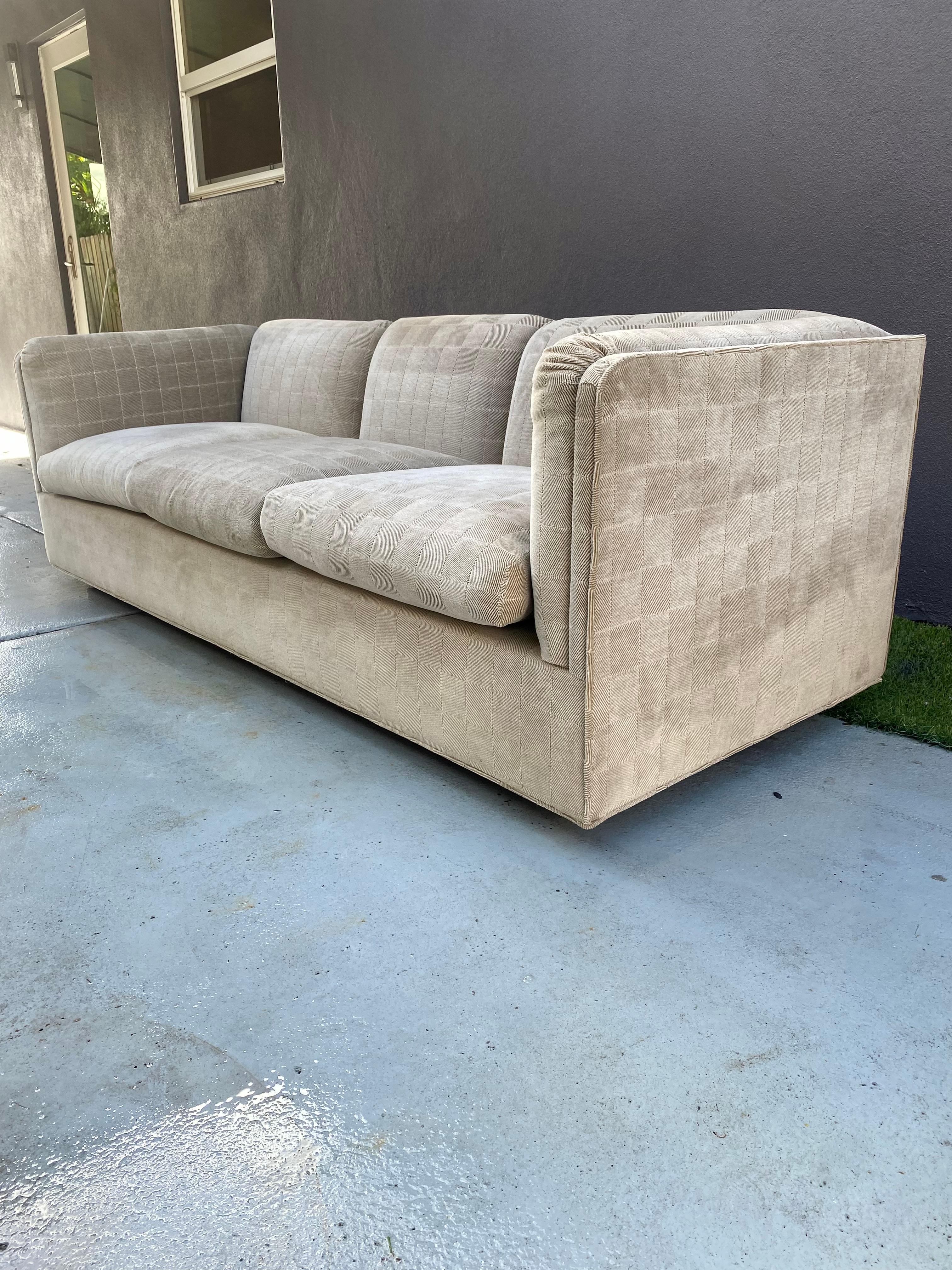 Dunbar Jack Larsen Gray Velvet Cut Down Floating Plinth Sofa  In Good Condition For Sale In Fort Lauderdale, FL