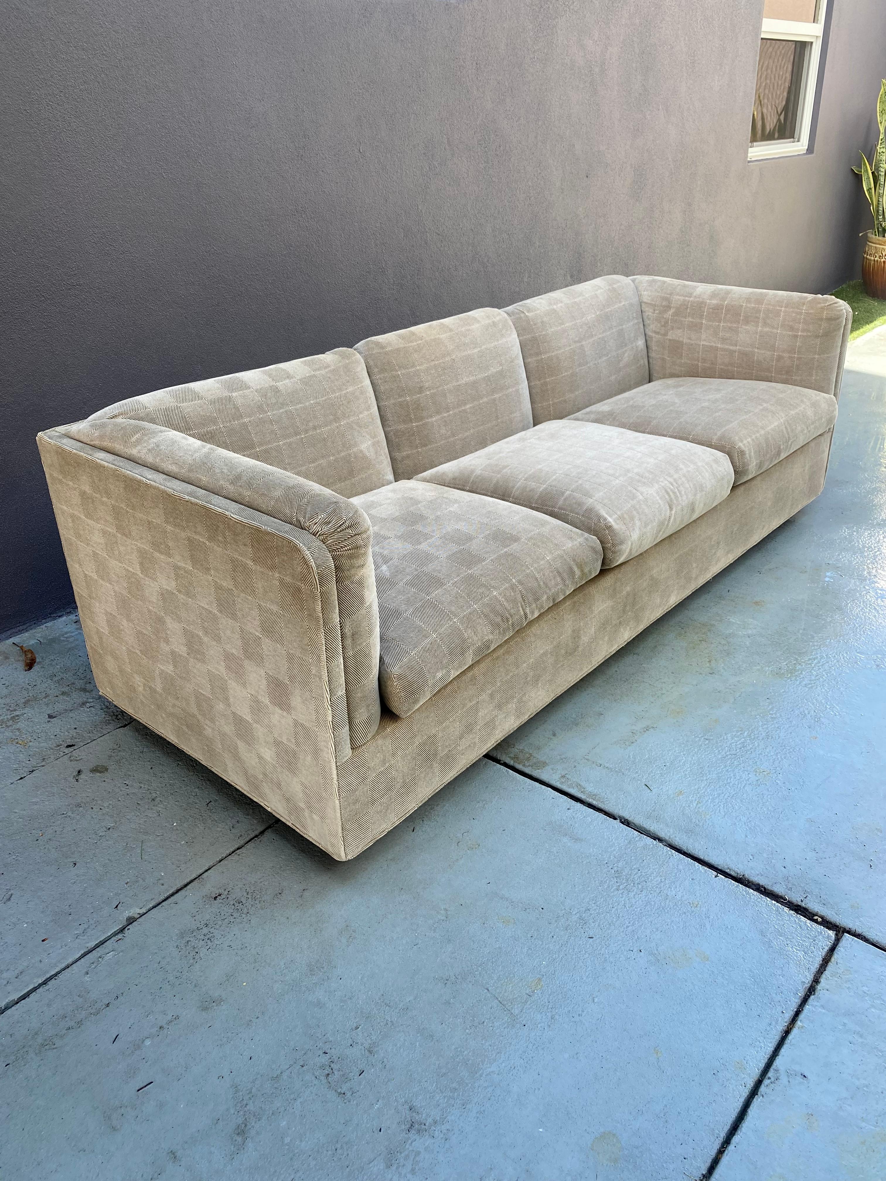 Upholstery Dunbar Jack Larsen Gray Velvet Cut Down Floating Plinth Sofa  For Sale