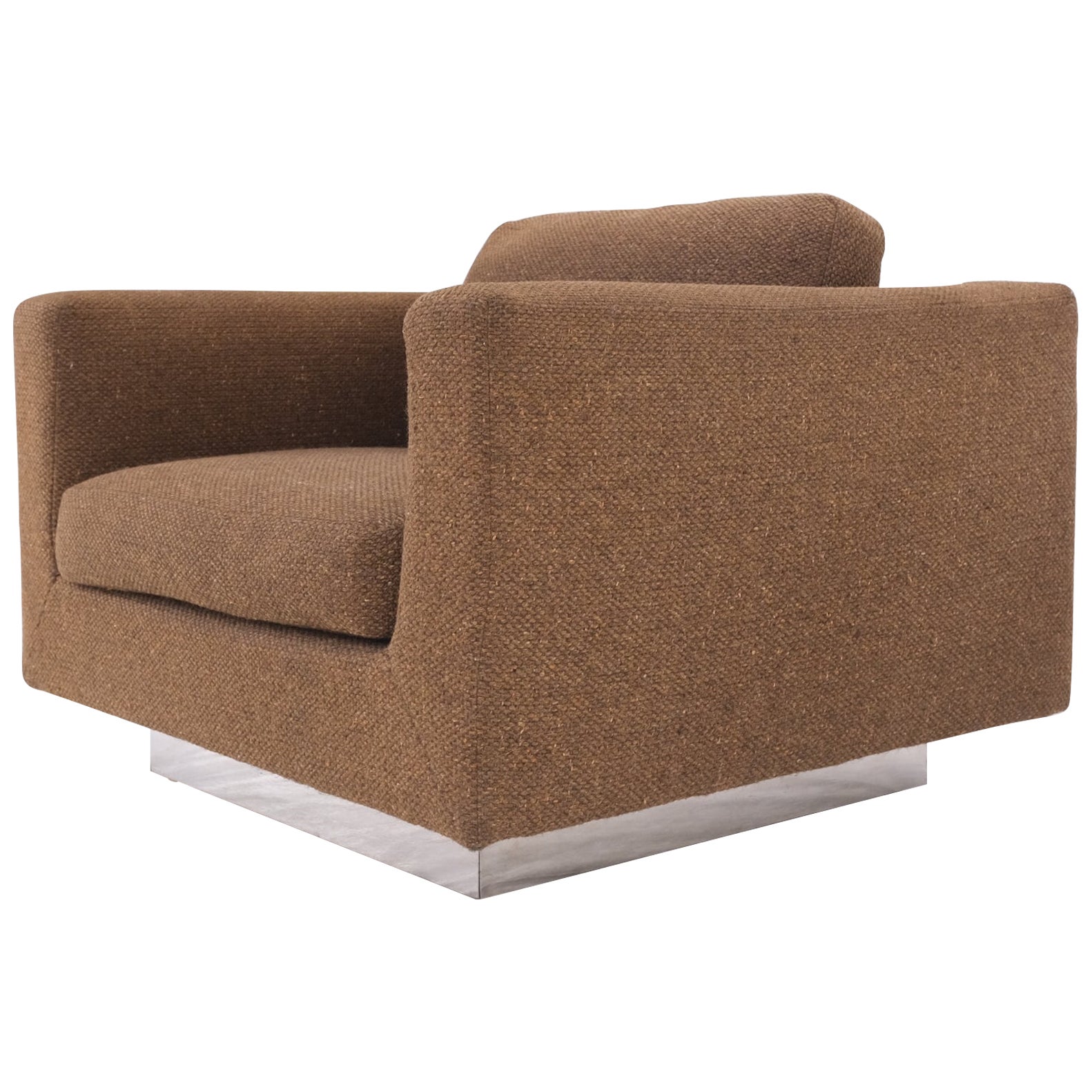 Dunbar Large Cube Shape Oversize Chrome Mirror Base Lounge Club Arm Chair Modern