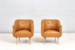 Dunbar Leather and Brass Lounge Chairs by Edward Wormley, 1960