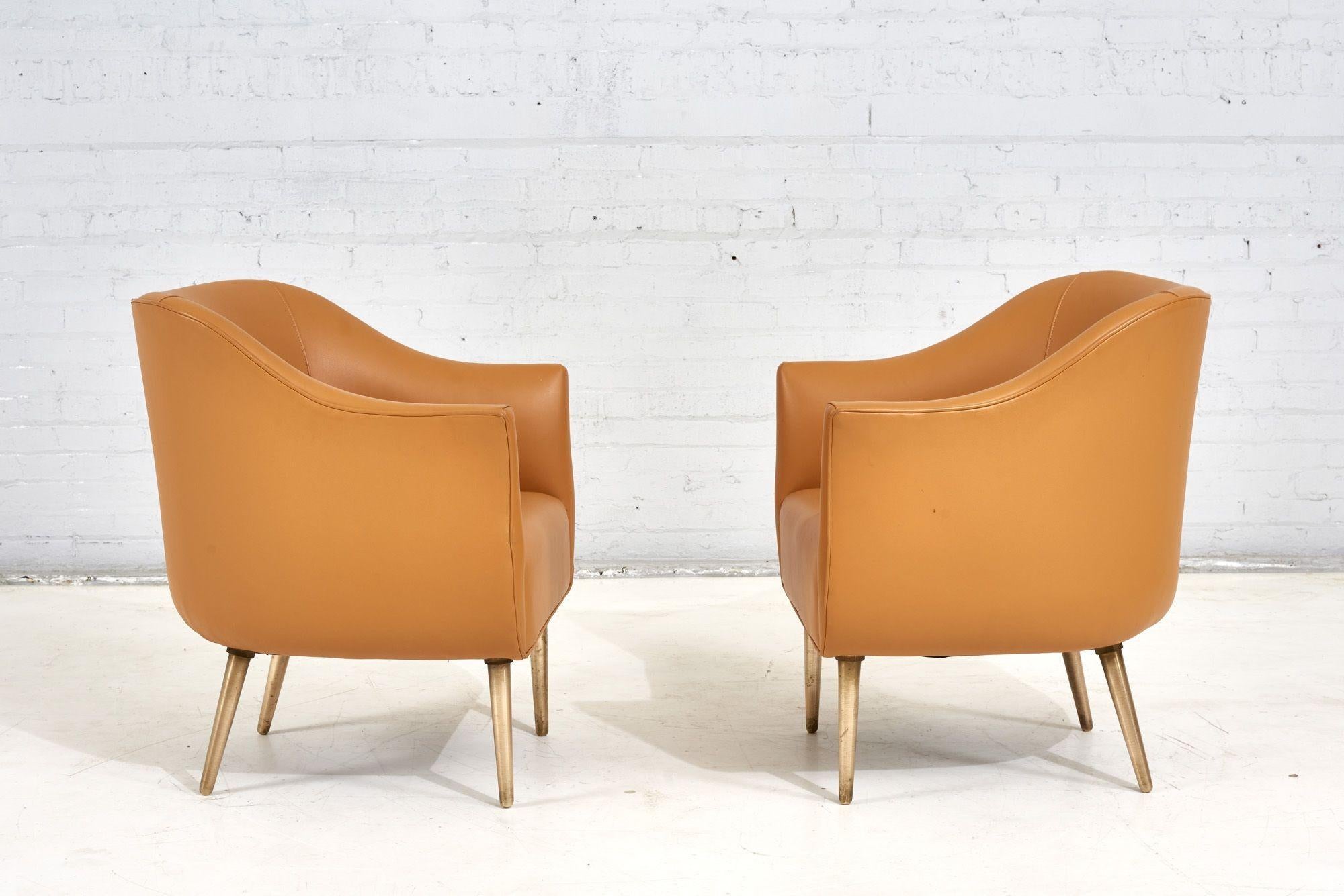 Mid-20th Century Dunbar Leather and Brass Lounge Chairs by Edward Wormley, 1960 For Sale