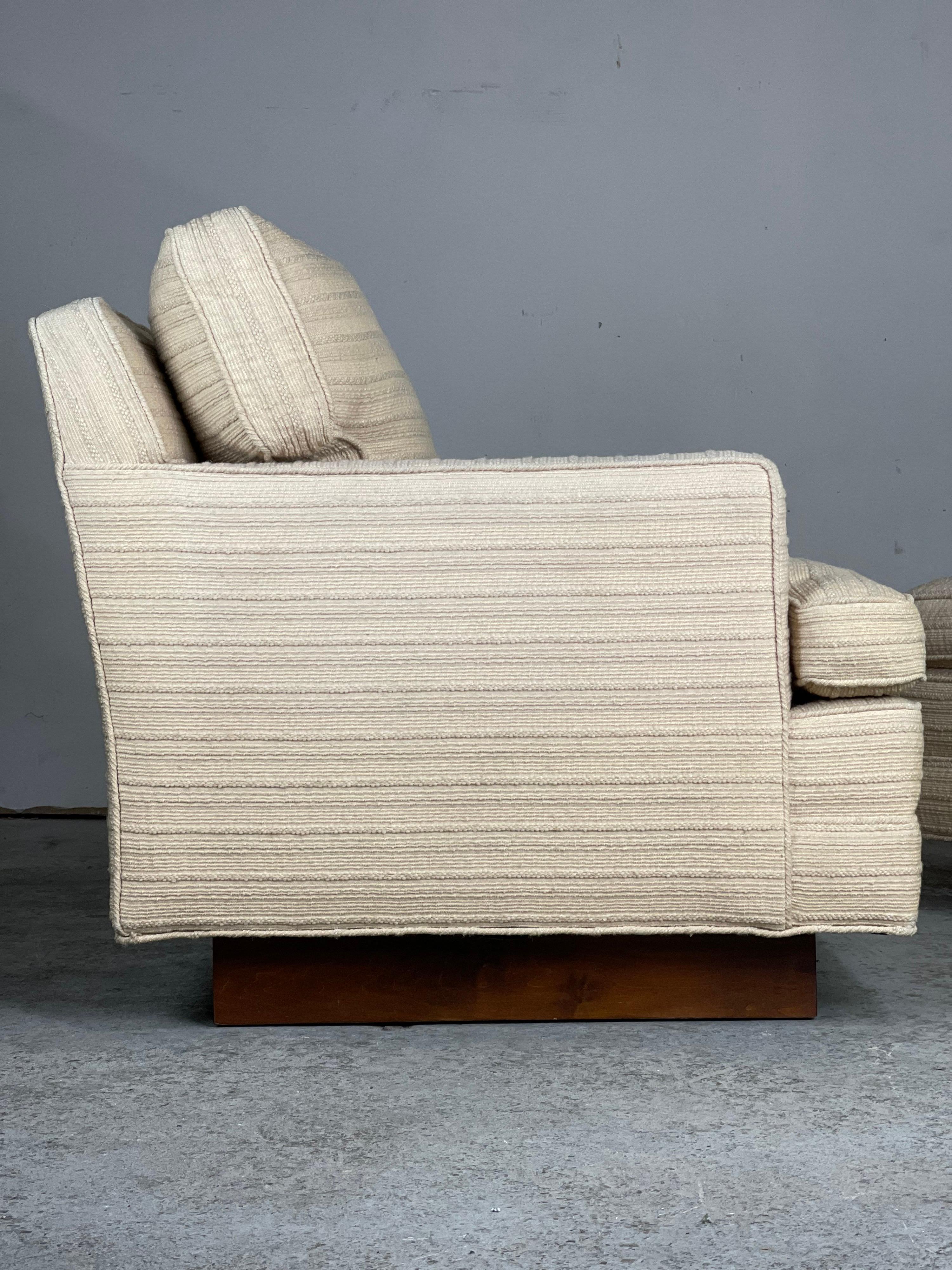 Mid-20th Century Dunbar Lounge Chair and Ottoman by Edward Wormley with Walnut Bases