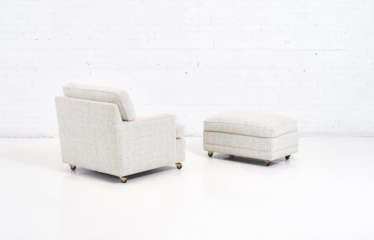 North American Dunbar Lounge Chair and Ottoman Upholstered in White Boucle, Edward Wormley
