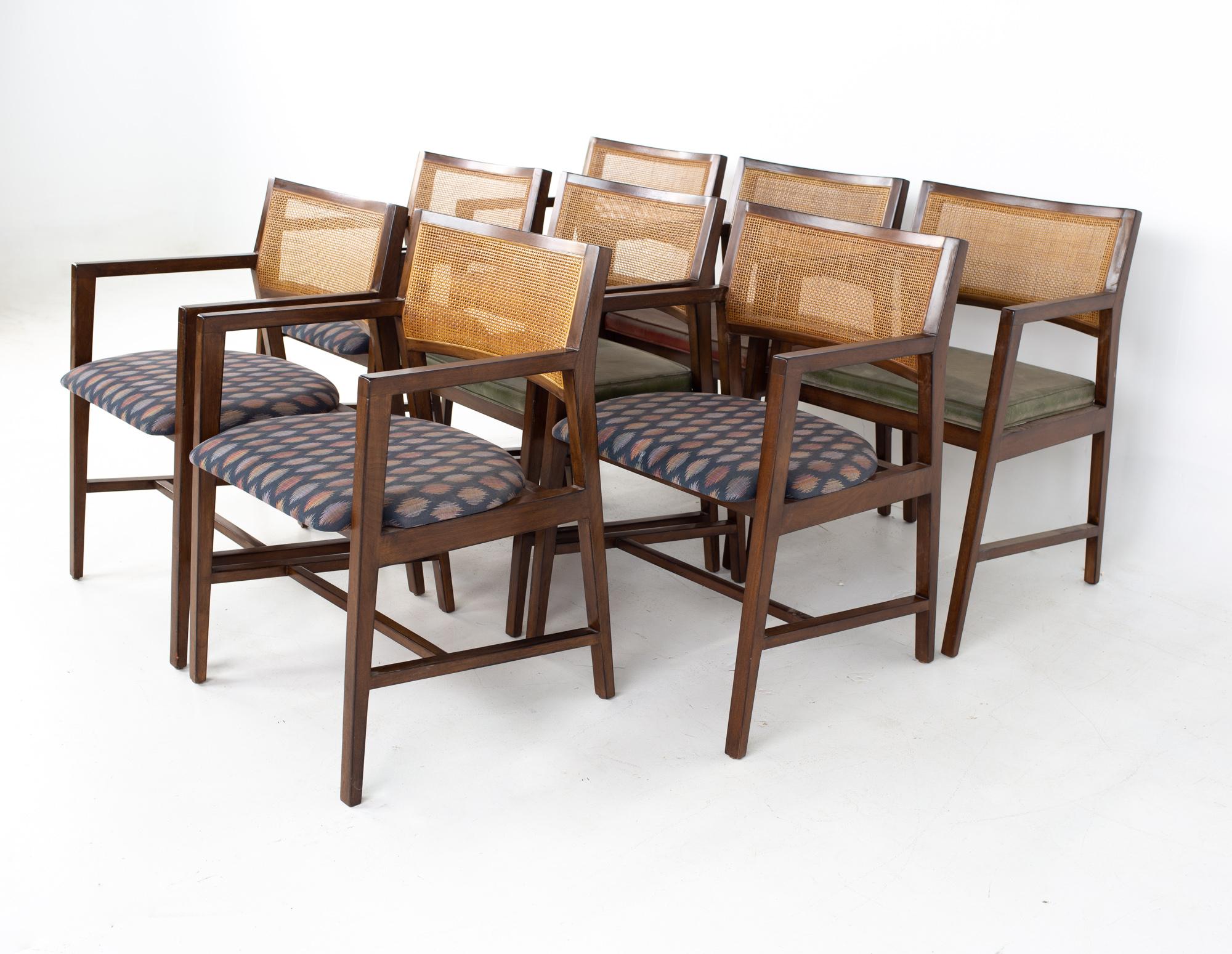 Dunbar Mid Century dining chairs, set of 8
Each chair measures: 21 wide x 20 deep x 31 high, with a seat height of 18 inches

All pieces of furniture can be had in what we call restored vintage condition. That means the piece is restored upon