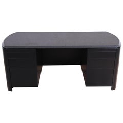 Dunbar Midcentury Ebonized Granite Top Executive Desk, Newly Refinished