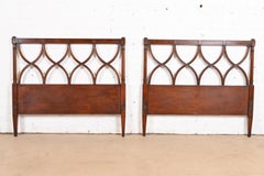 Dunbar Mid-Century French Regency Louis XVI Carved Mahogany Twin Size Headboards