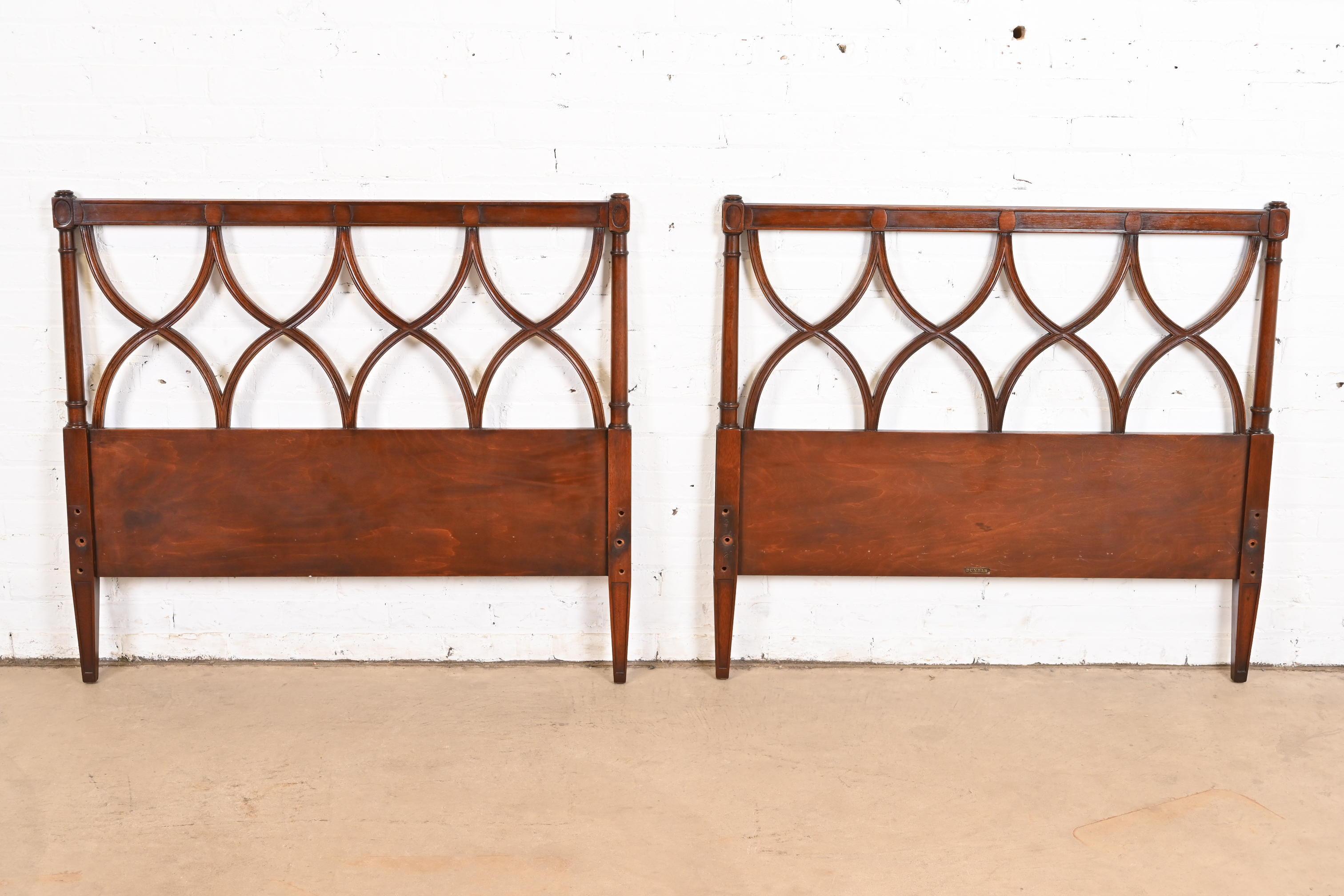 American Dunbar Mid-Century French Regency Louis XVI Carved Mahogany Twin Size Headboards For Sale