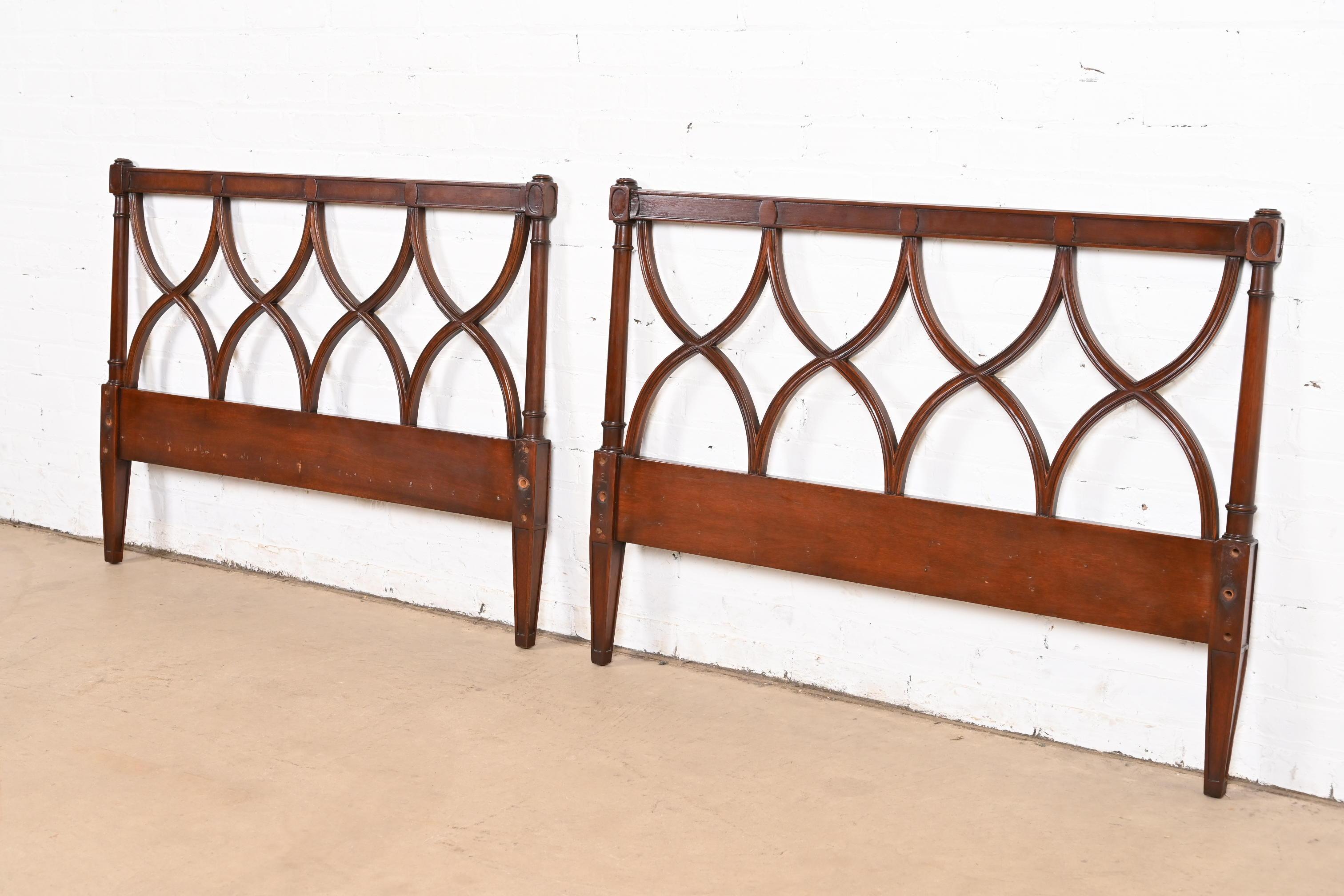 Dunbar Mid-Century French Regency Louis XVI Carved Mahogany Twin Size Headboards In Good Condition For Sale In South Bend, IN