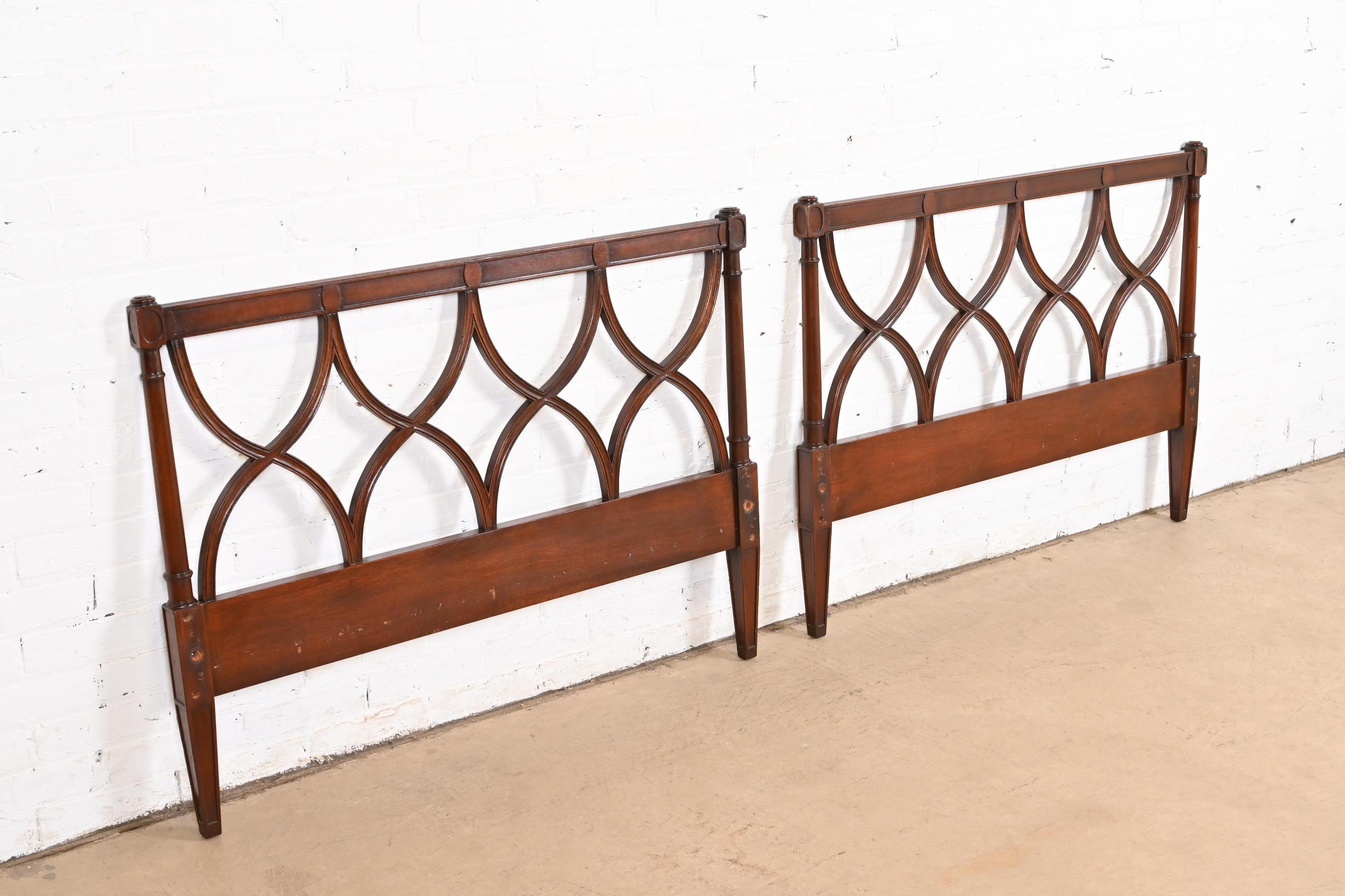 Mid-20th Century Dunbar Mid-Century French Regency Louis XVI Carved Mahogany Twin Size Headboards For Sale